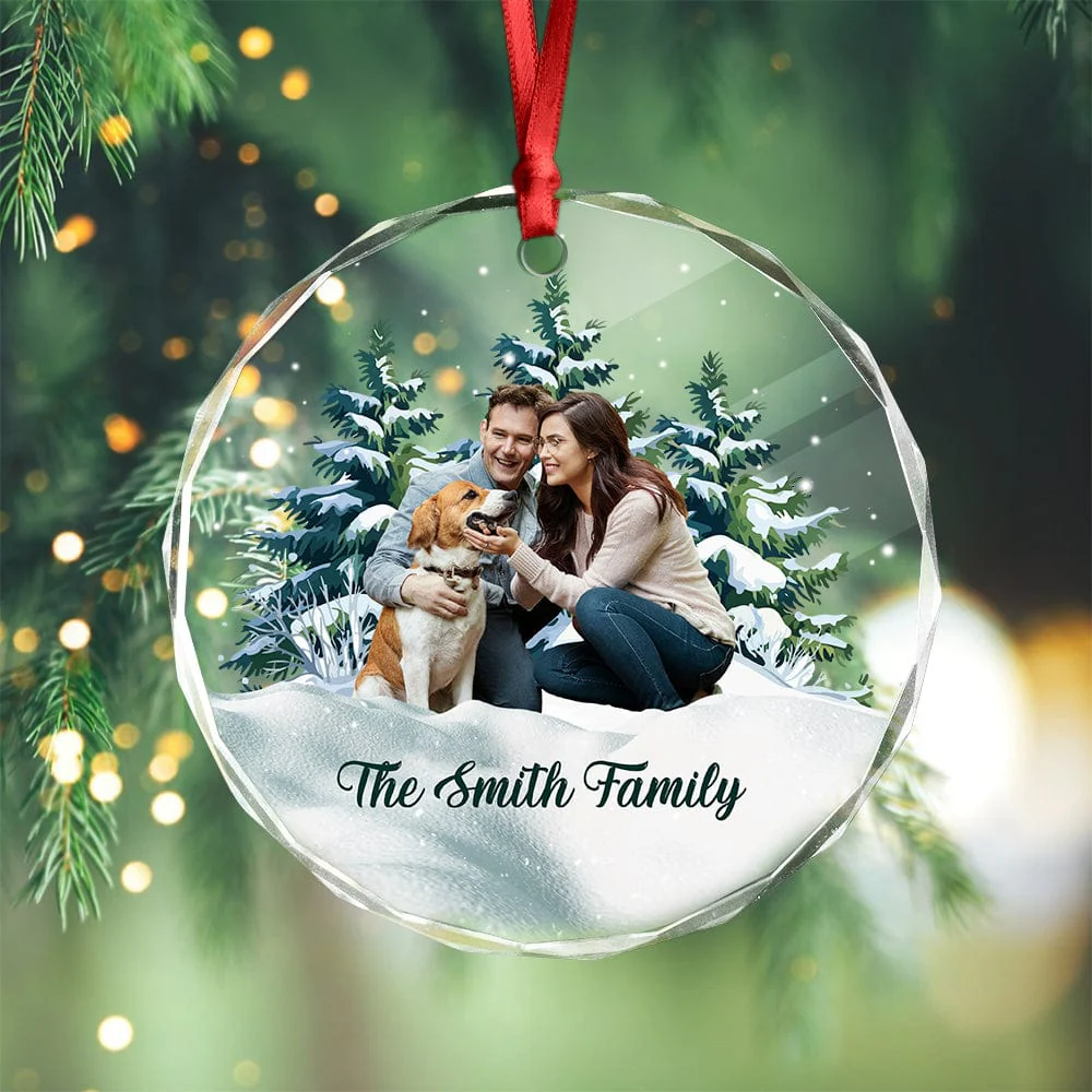 Custom Photo and Name Family Dog Cat Together Glass Ornament For Christmas HA75 891829