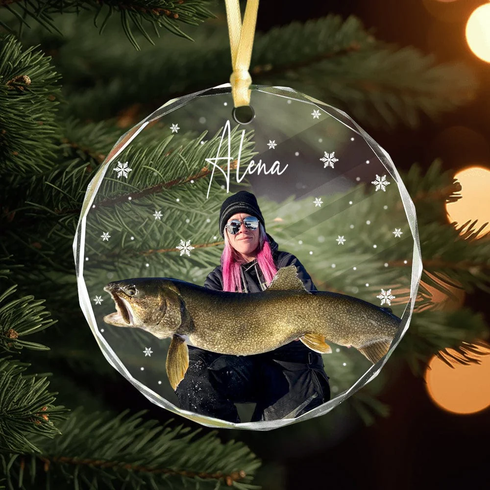 Custom Photo and Name For Fishing Lovers, Christmas Glass Ornament HA75 891777 - Image 2