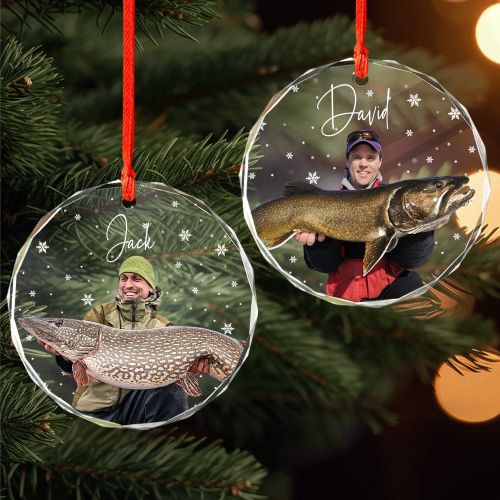 Custom Photo and Name For Fishing Lovers, Christmas Glass Ornament HA75 891777 - Image 3