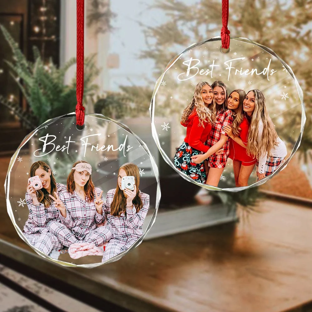 Custom Photo and Text Christmas Glass Ornament for Bestie, Friends HO82 891753 - Image 2