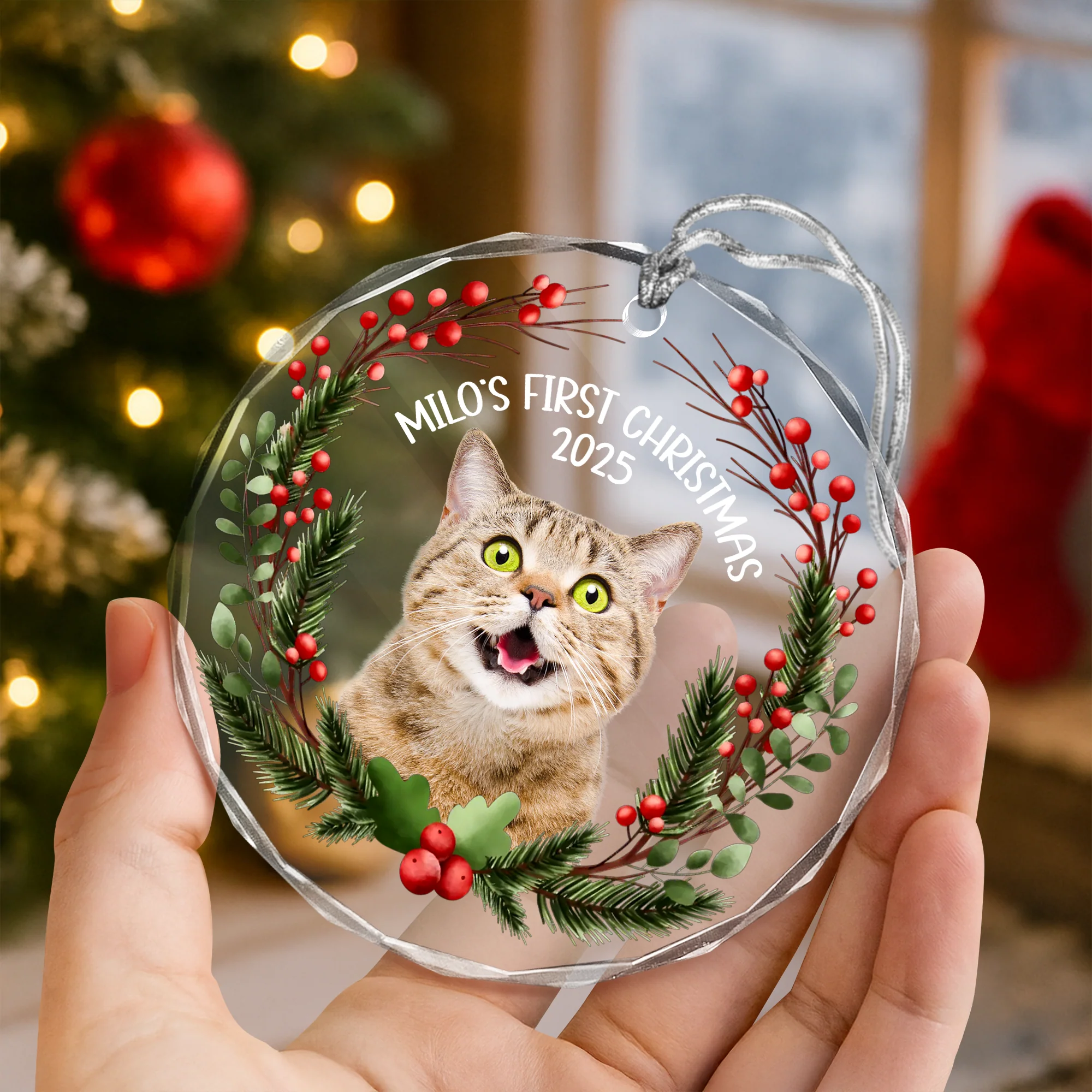 Custom Photo Baby Cat First Christmas 2025 Glass Ornament For Cat Lovers LM32 897105 - Image 5