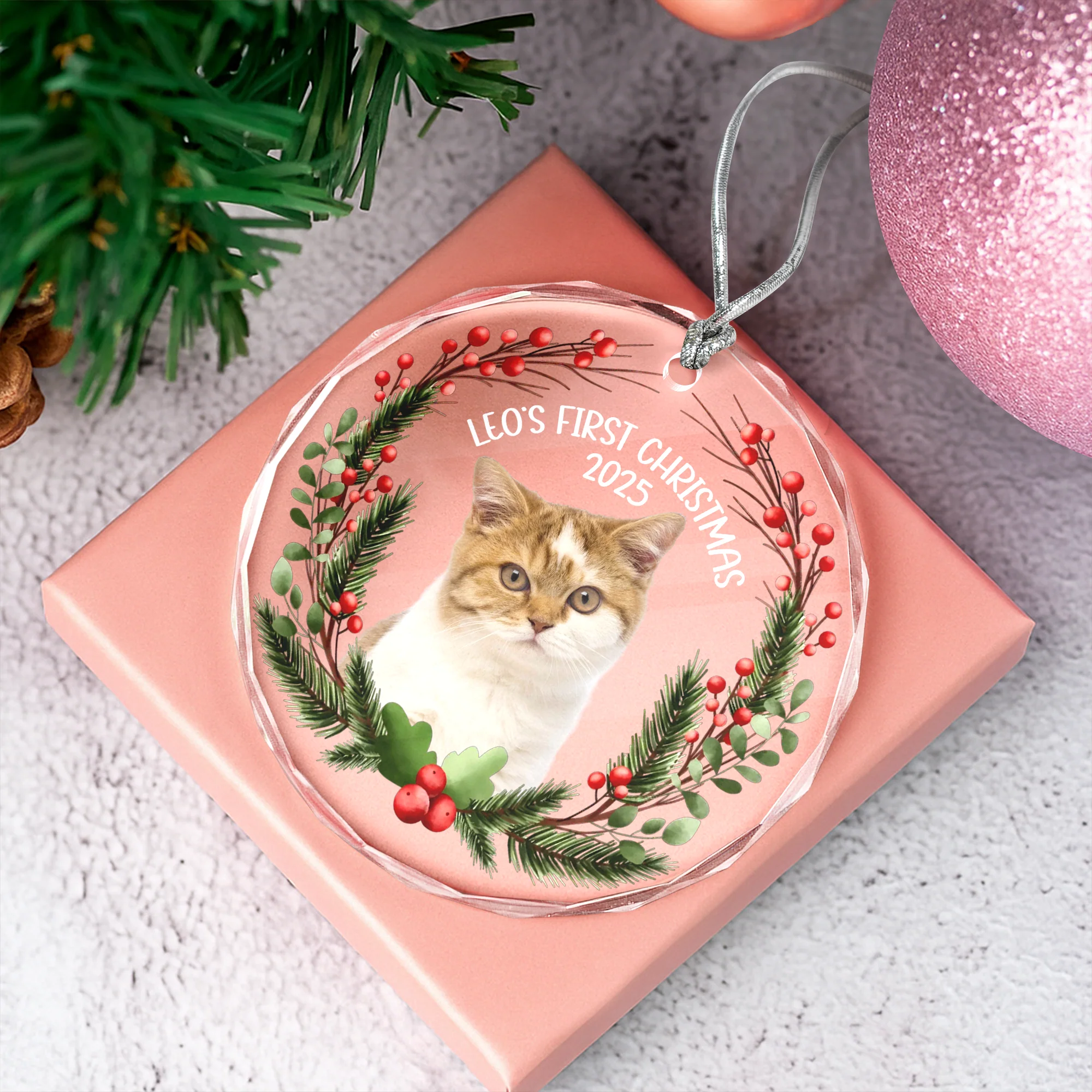 Custom Photo Baby Cat First Christmas 2025 Glass Ornament For Cat Lovers LM32 897105 - Image 6
