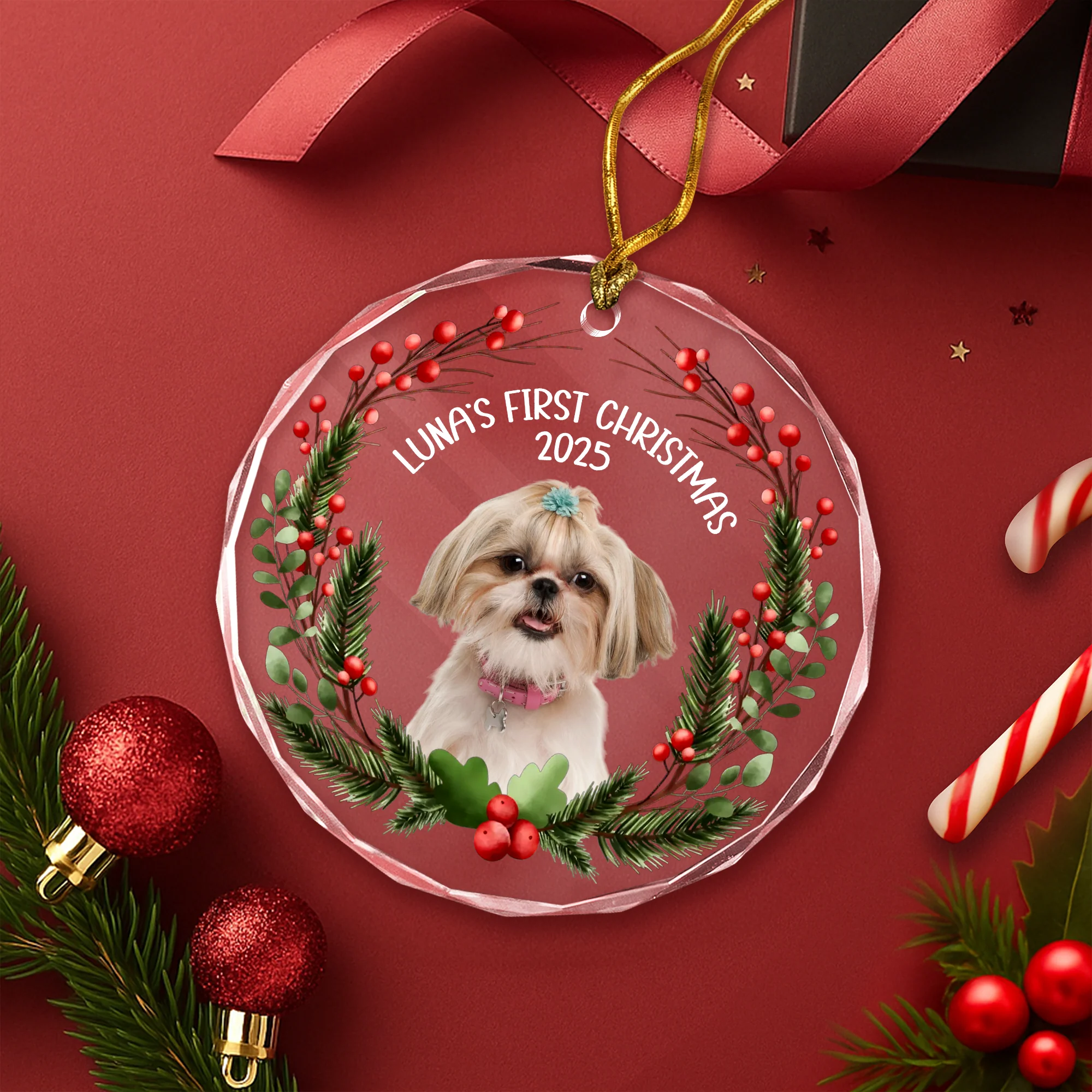 Custom Photo Baby Dog First Christmas 2025 Glass Ornament For Dog Lovers LM32 897103 - Image 3