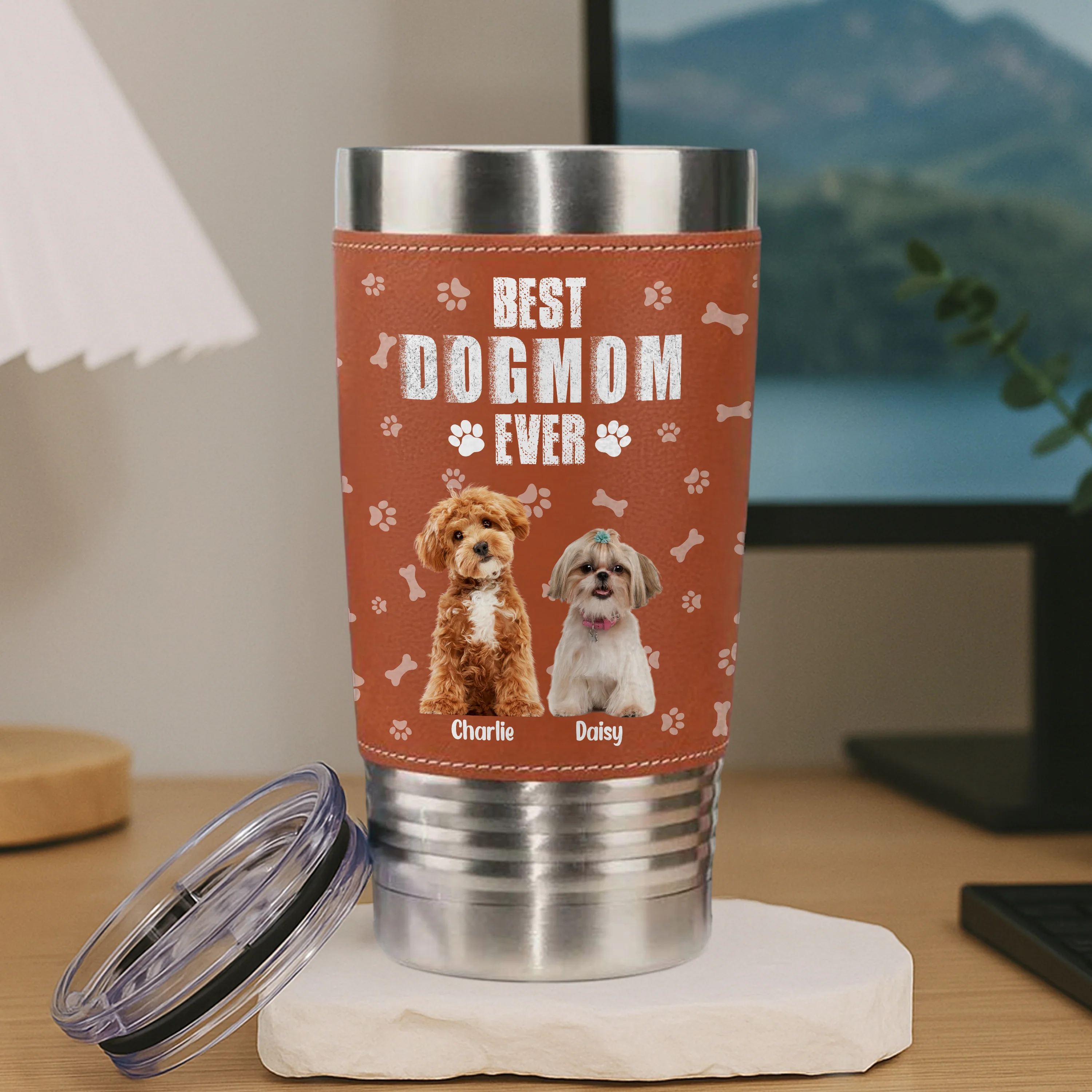 Custom Photo Best Dog Dad Cooler Version Leather Tumbler LM32 893695 - Image 5