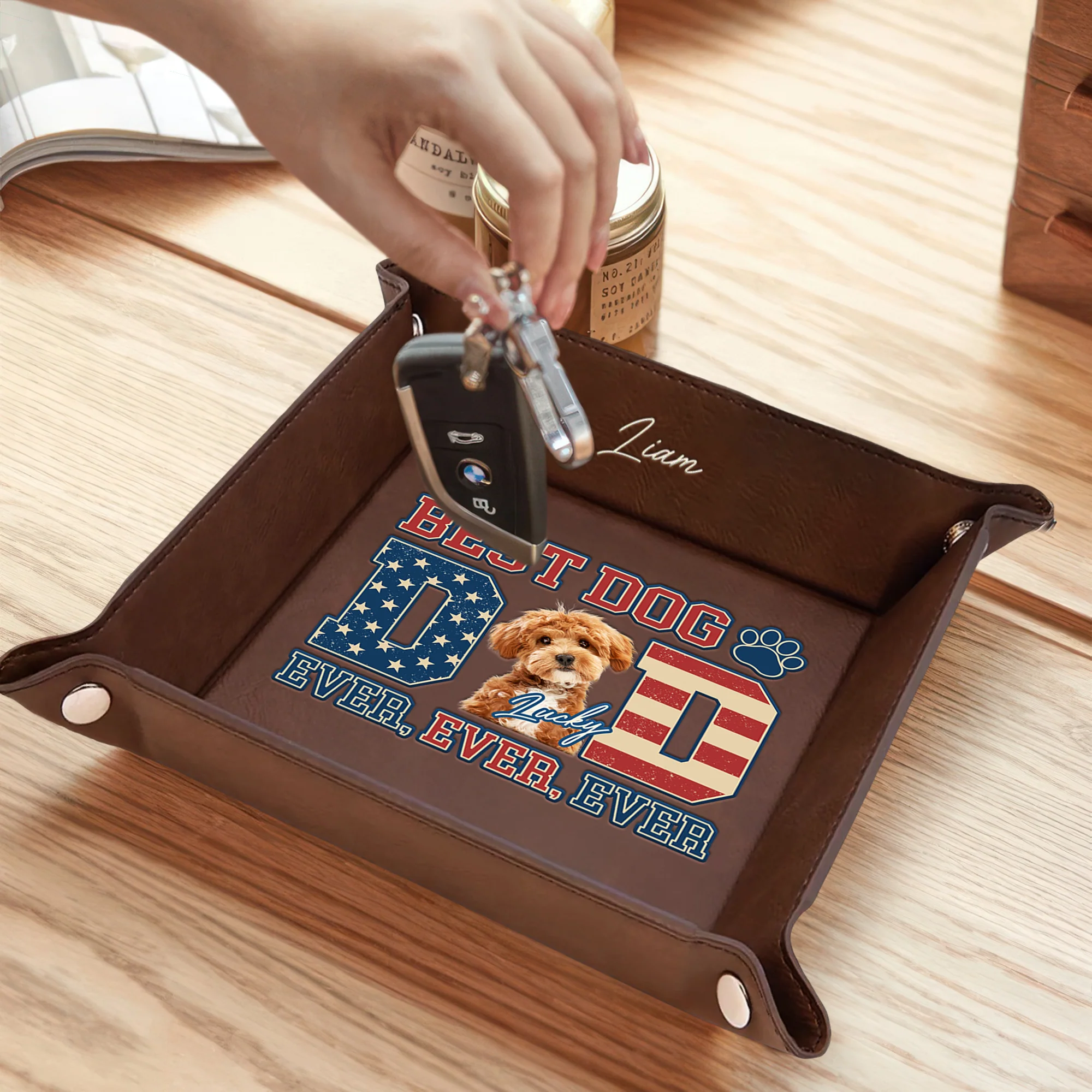 Custom Photo Best Dog Dad Ever Ever Ever Leather Valet Tray LM32 893613