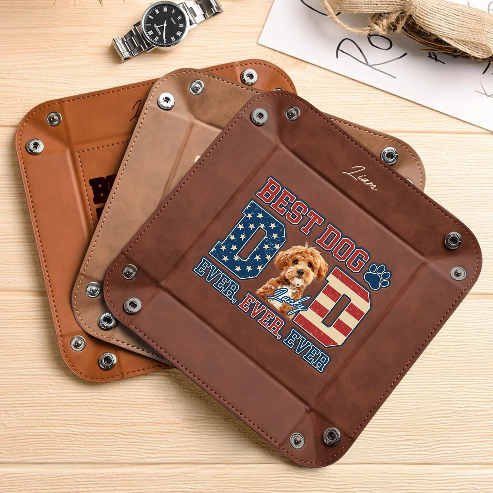 Custom Photo Best Dog Dad Ever Ever Ever Leather Valet Tray LM32 893613 - Image 2