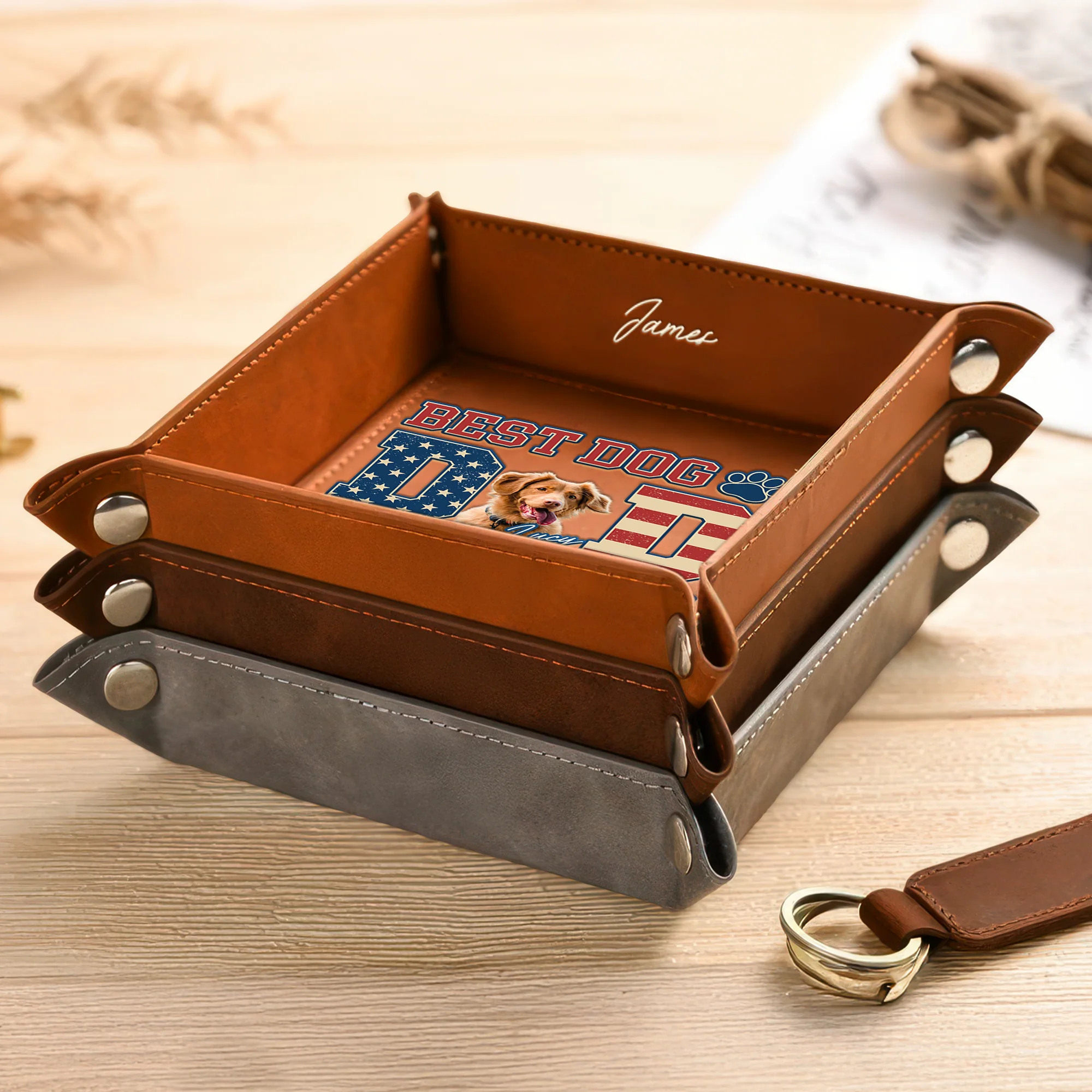 Custom Photo Best Dog Dad Ever Ever Ever Leather Valet Tray LM32 893613 - Image 4