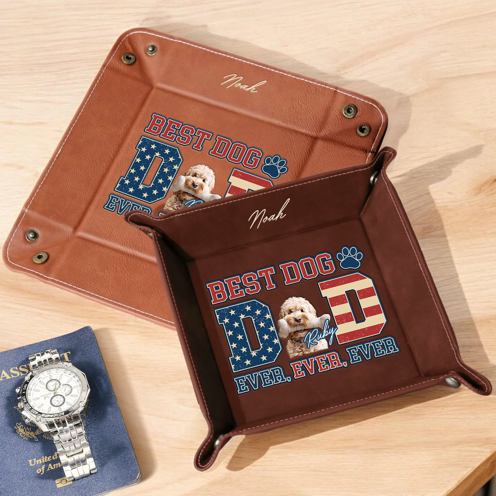 Custom Photo Best Dog Dad Ever Ever Ever Leather Valet Tray LM32 893613 - Image 5