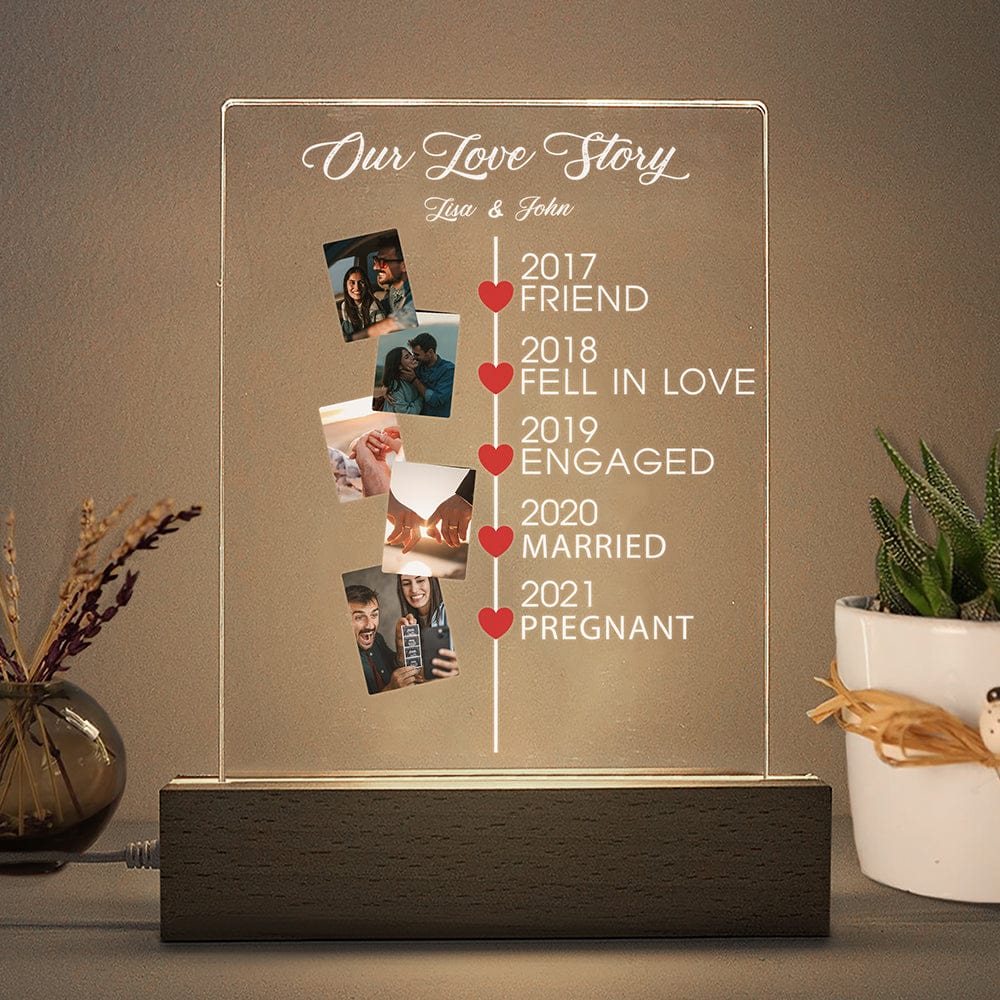Custom Photo Couple Our Love Story Acrylic Plaque LED Night Light LM32 893011 - Image 2