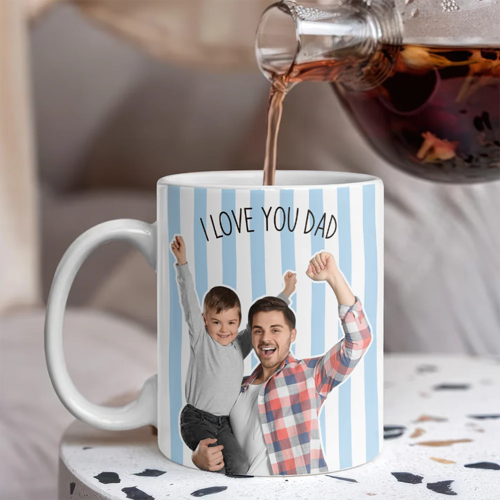 Custom Photo Daddy With Baby Striped Mug for Dad - Father's Day Gift, New Dad Gift LM32 668931 - Image 2
