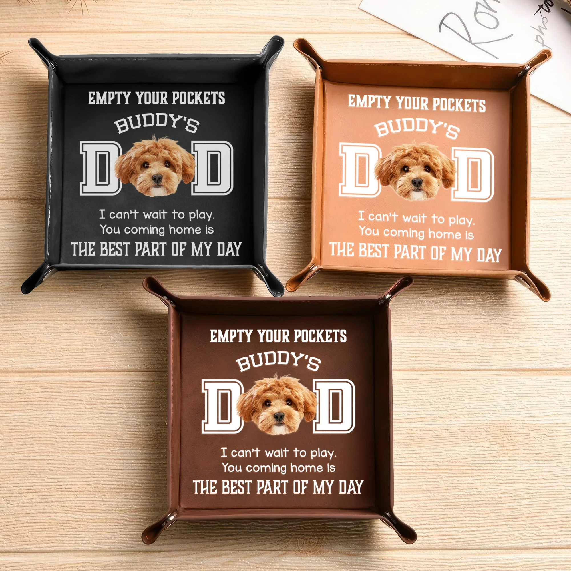 Custom Photo Dog Can't Wait To Play With Dad Leather Valet Tray LM32 893617 - Image 4