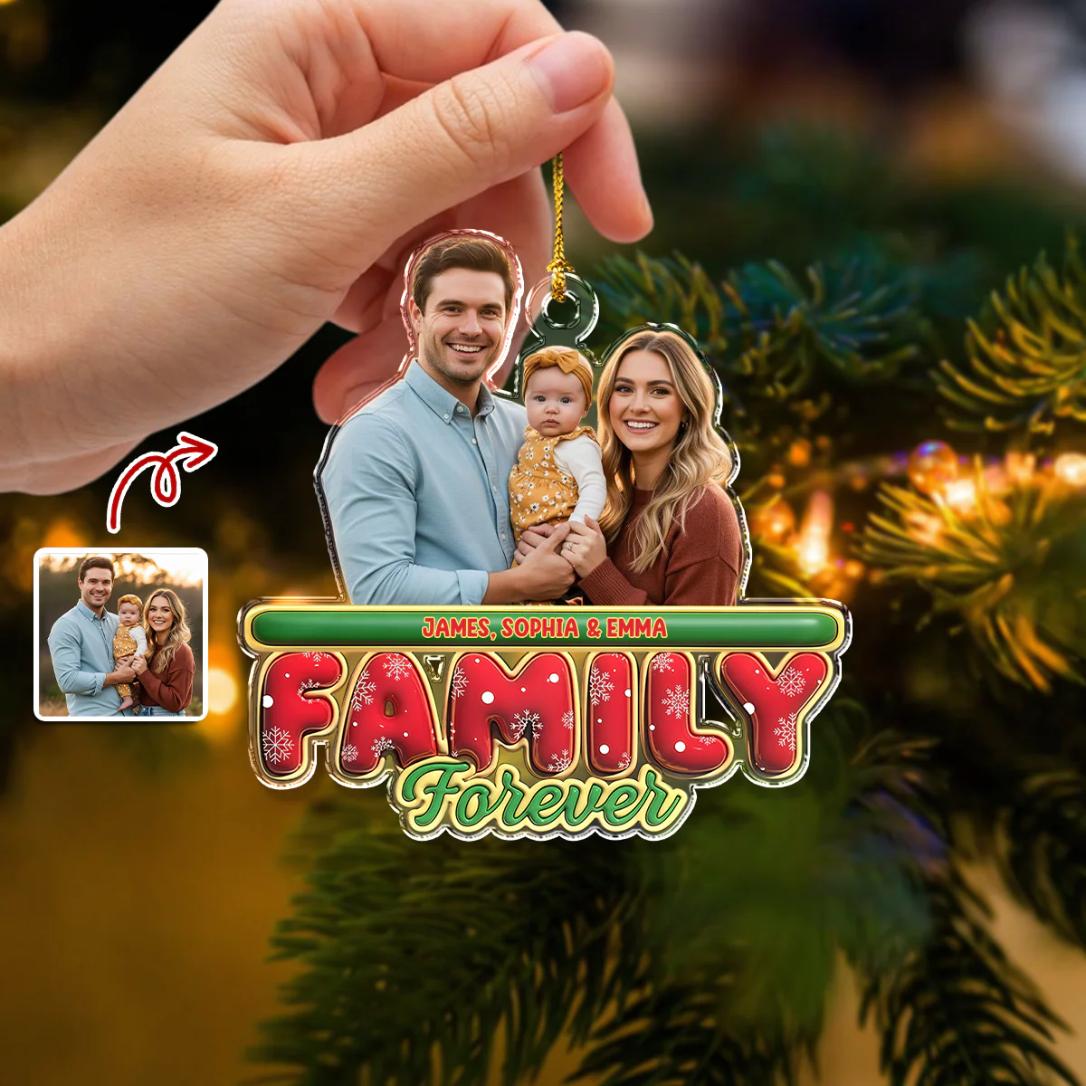 Custom Photo Family Forever 3D Effect Christmas Acrylic Ornament LM32 895941 - Image 6
