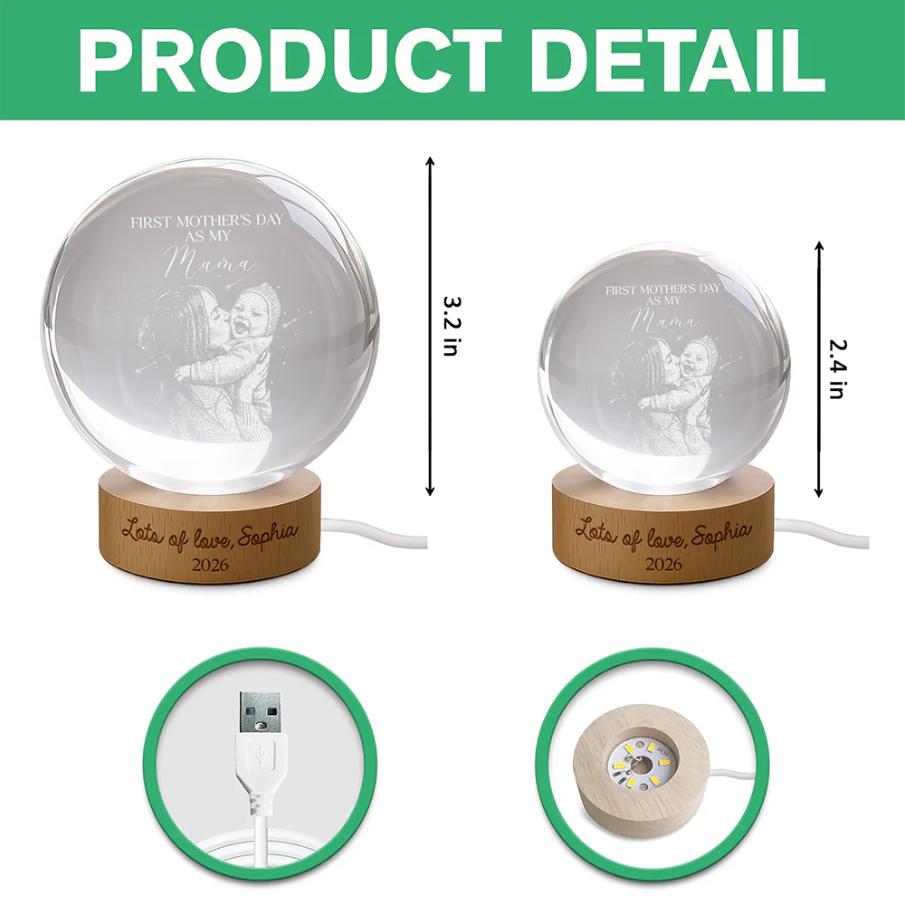 Custom Photo First Mother's Day As My Mom Crystal Ball LED Night Light LM32 899807 - Image 5