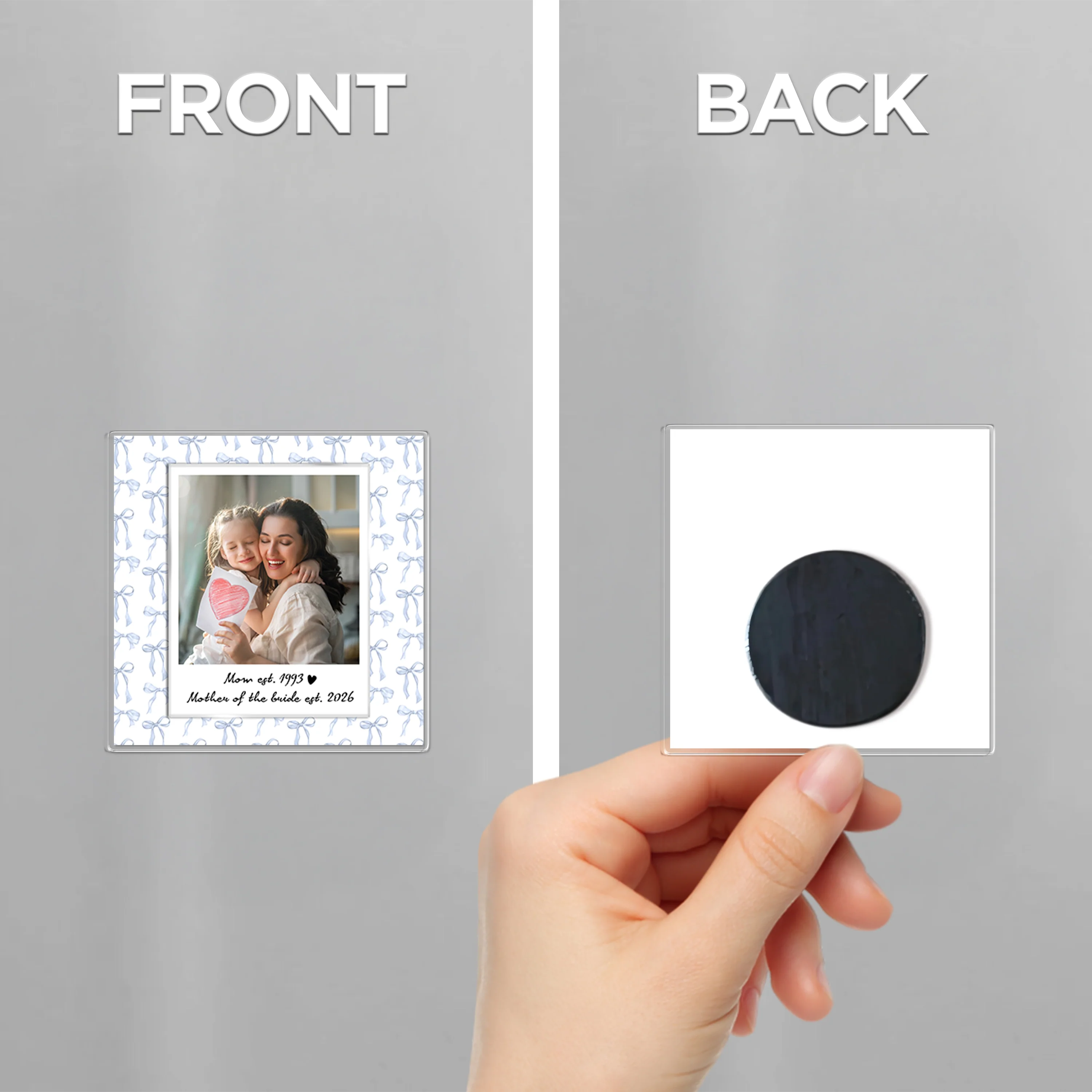 Custom Photo Floral Gingham Bow Stripe Mother EST Year Magnet Gift For Mother, Grandma, Nana LM32 899917 - Image 2