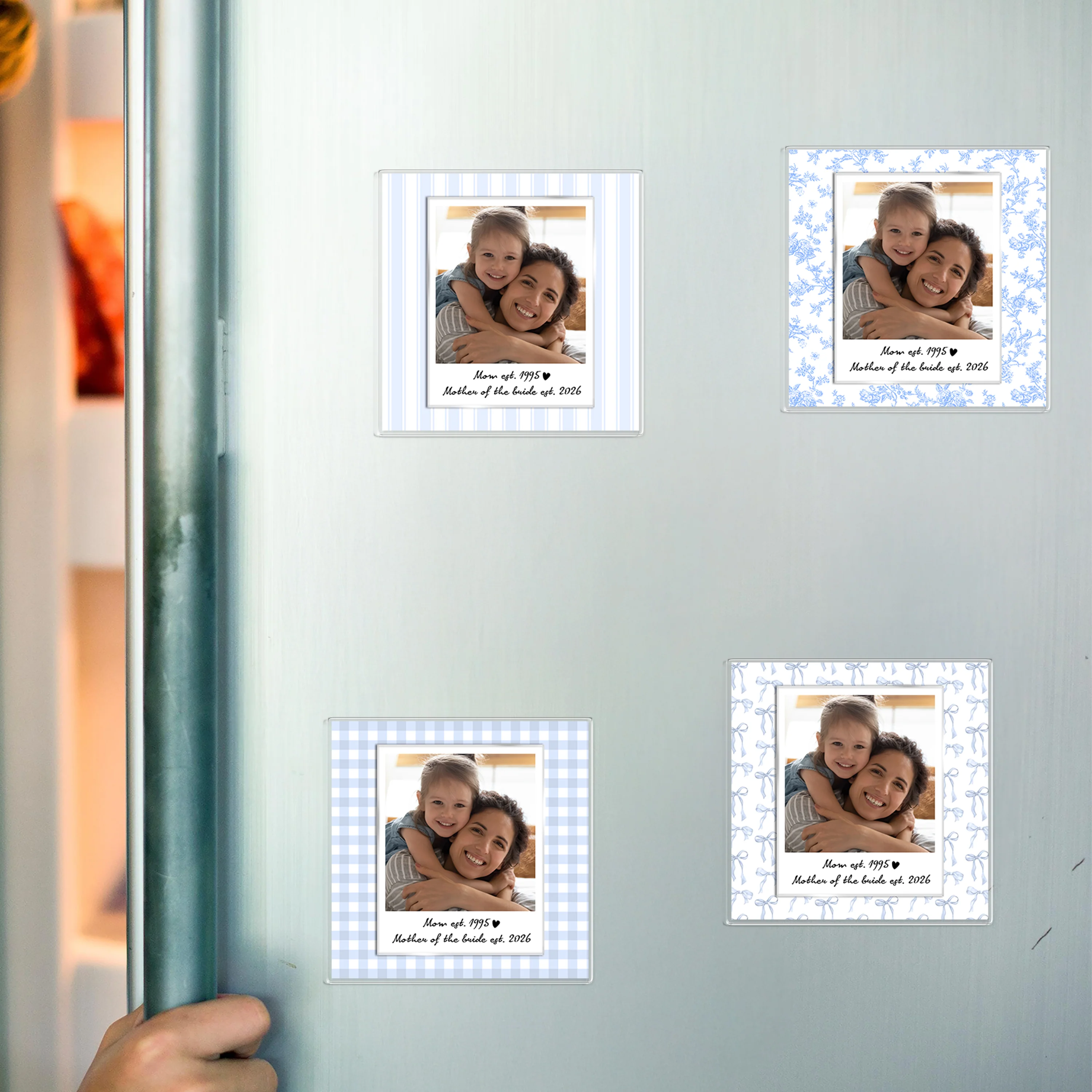 Custom Photo Floral Gingham Bow Stripe Mother EST Year Magnet Gift For Mother, Grandma, Nana LM32 899917 - Image 3