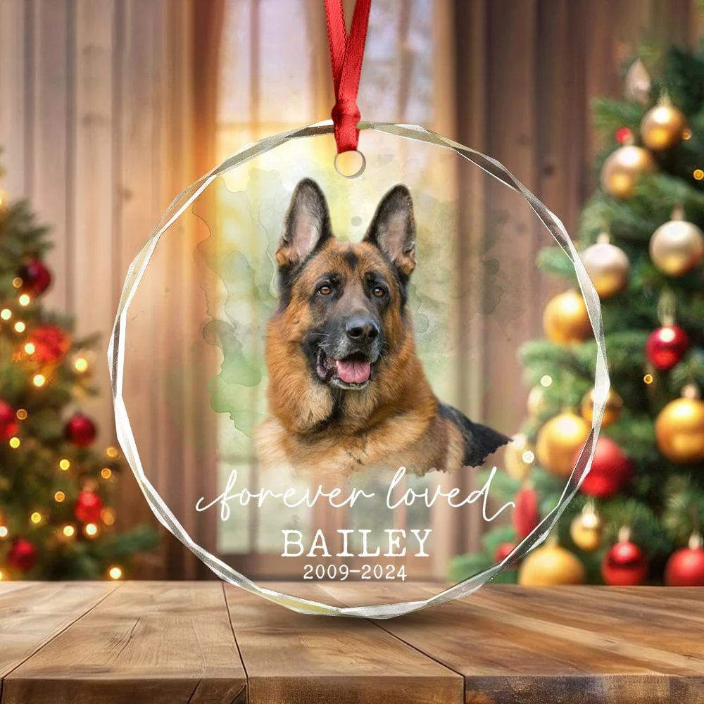 Custom Photo Forever Love Dog Christmas Glass Ornament HO82 891711