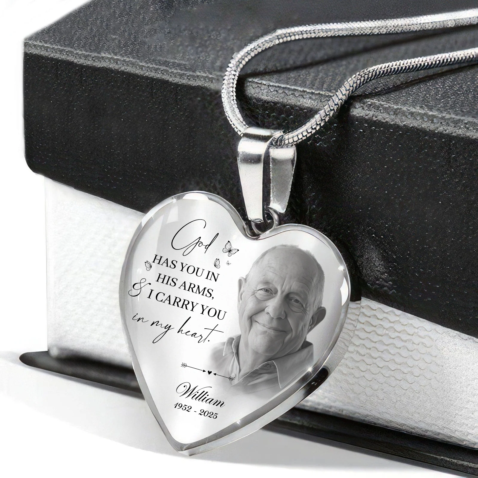 Custom Photo God Has You In His Arms, I Carry You In My Heart Memorial Necklace LM32 899389 - Image 2