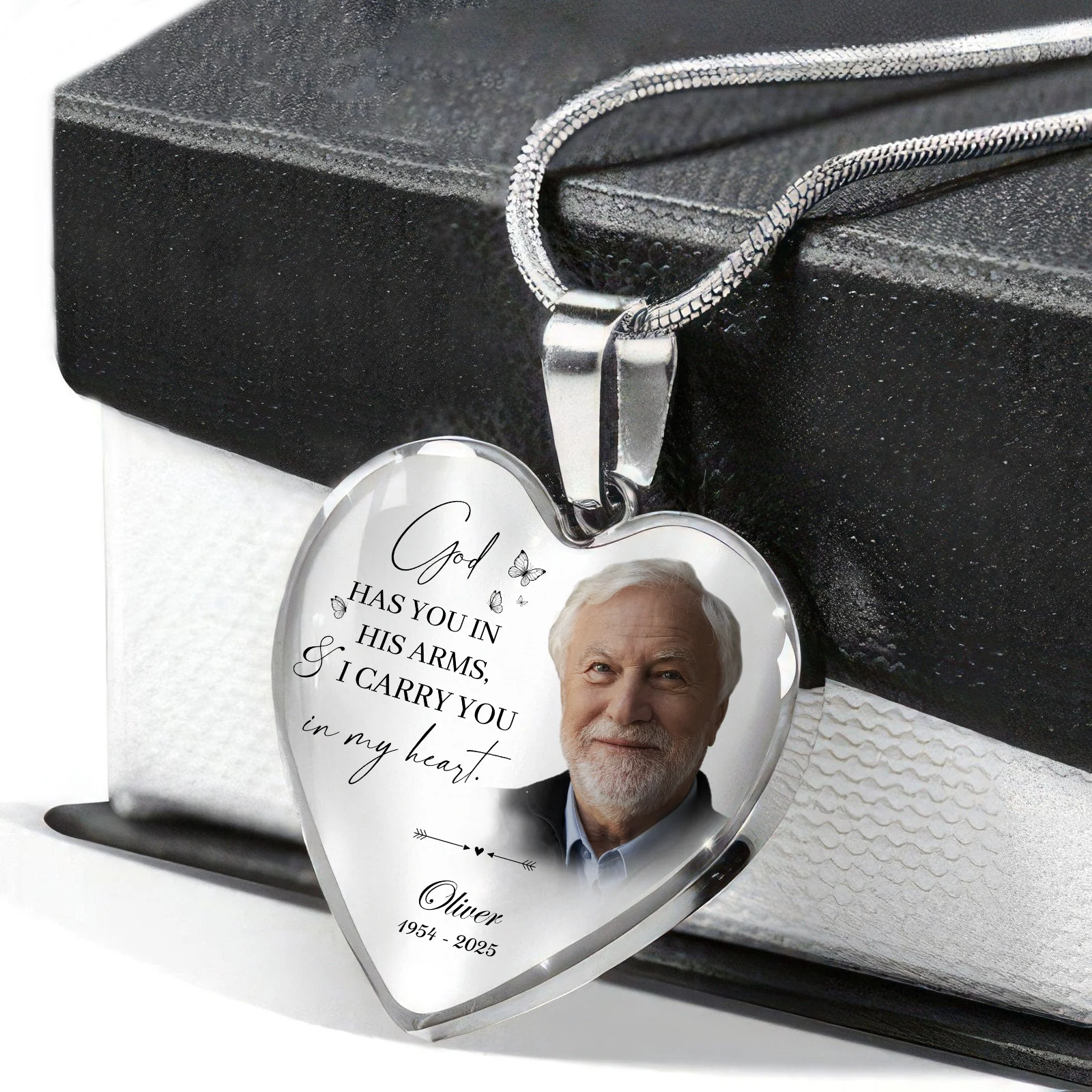 Custom Photo God Has You In His Arms, I Carry You In My Heart Memorial Necklace LM32 899389 - Image 5