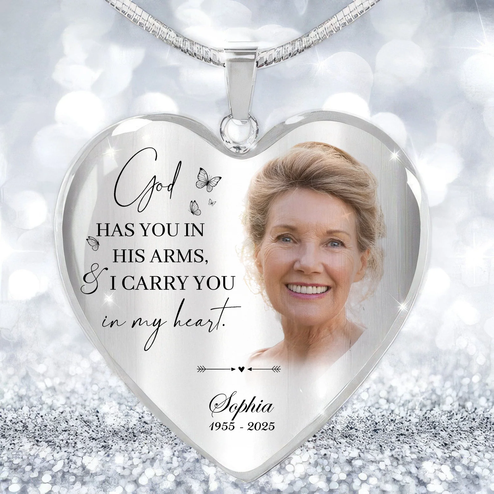 Custom Photo God Has You In His Arms, I Carry You In My Heart Memorial Necklace LM32 899389 - Image 6