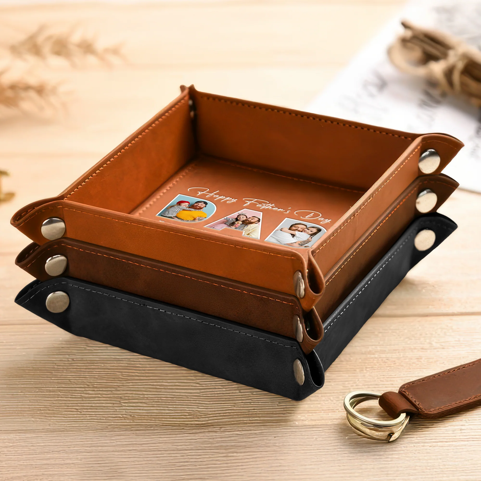 Custom Photo Happy Father's Day Family Leather Valet Tray LM32 893615 - Image 4
