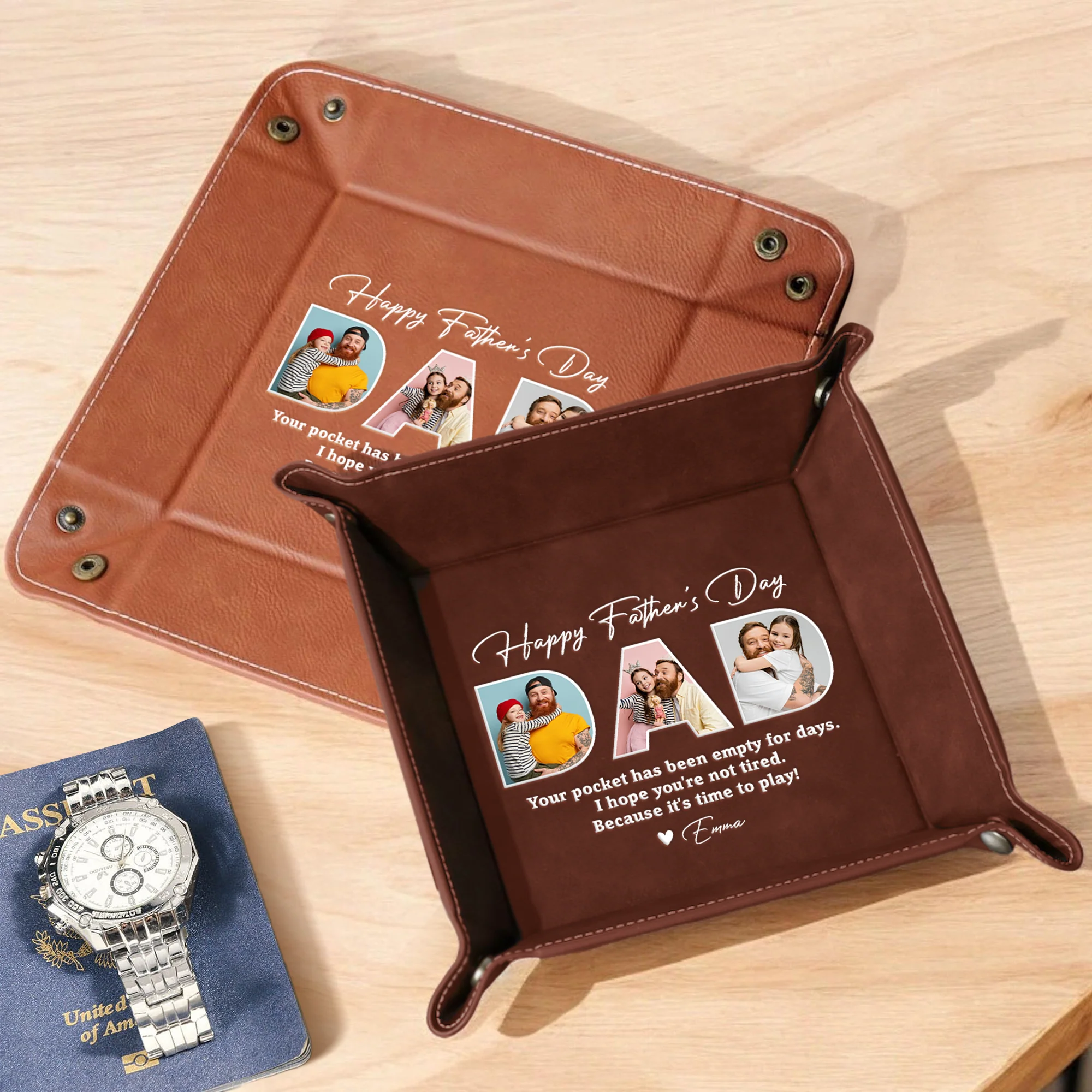Custom Photo Happy Father's Day Family Leather Valet Tray LM32 893615 - Image 5