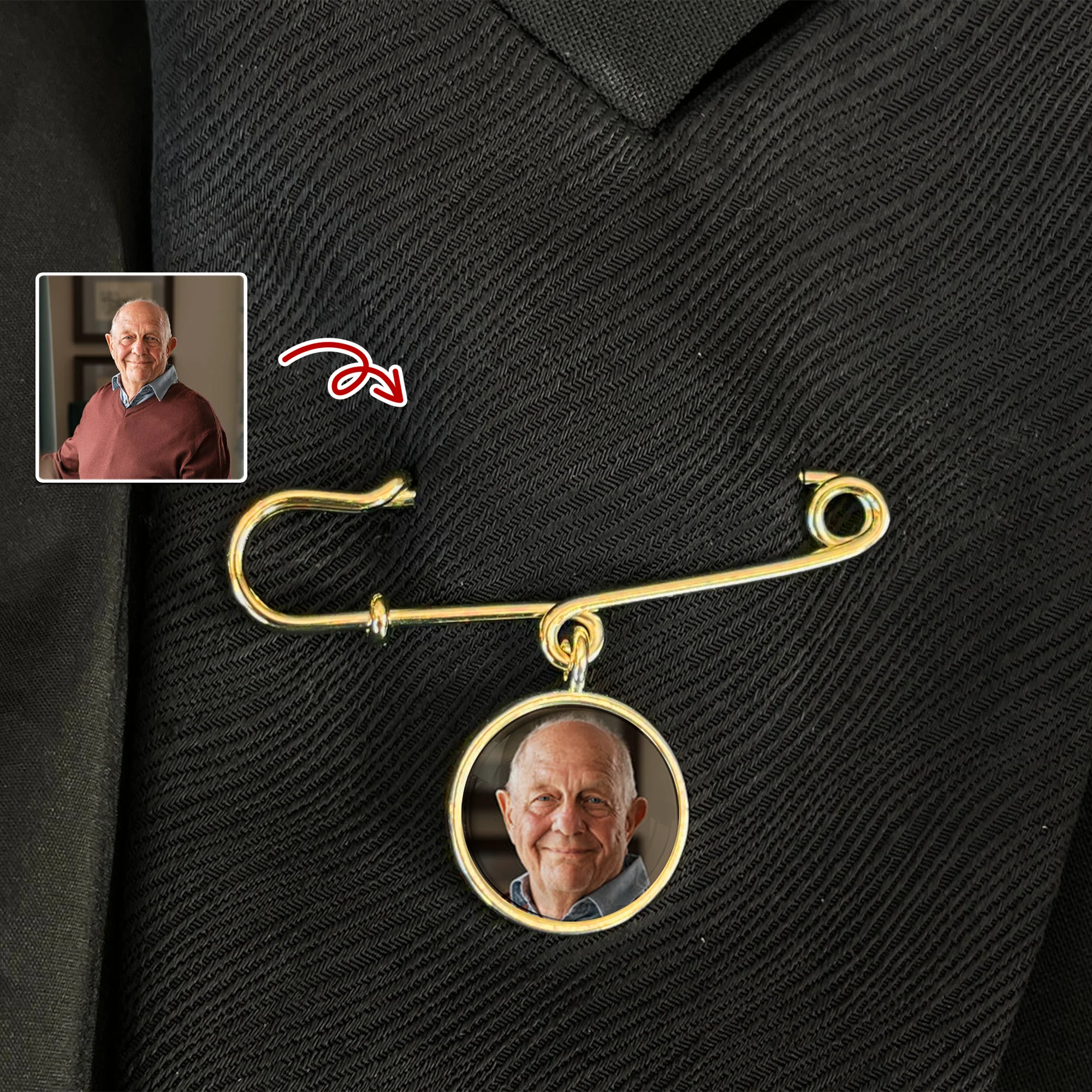 Custom Photo Memorial Boutonniere Lapel Pin Sympathy Keepsake Gift LM32 895539 - Image 2