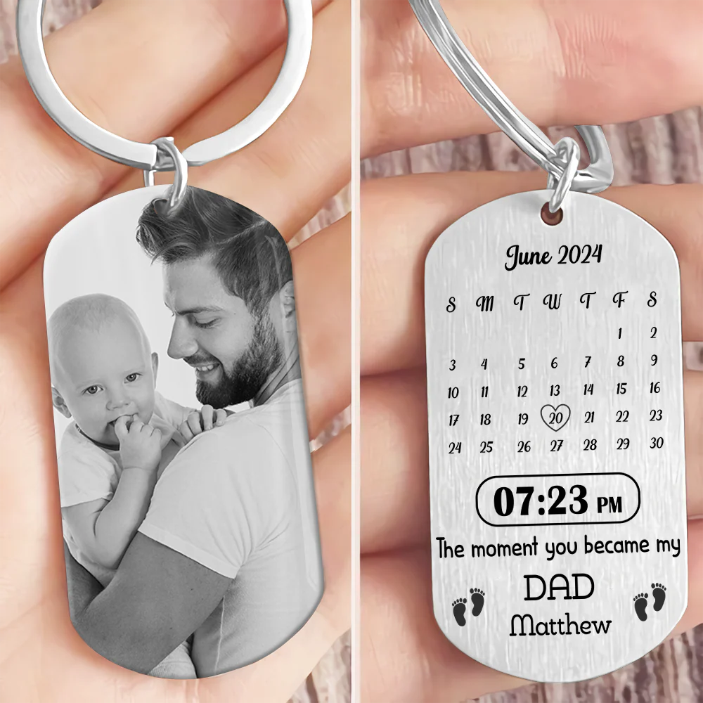 Custom Photo Memory Calendar The Day You Became My Daddy Metal Keychain LM32 893223 - Image 5