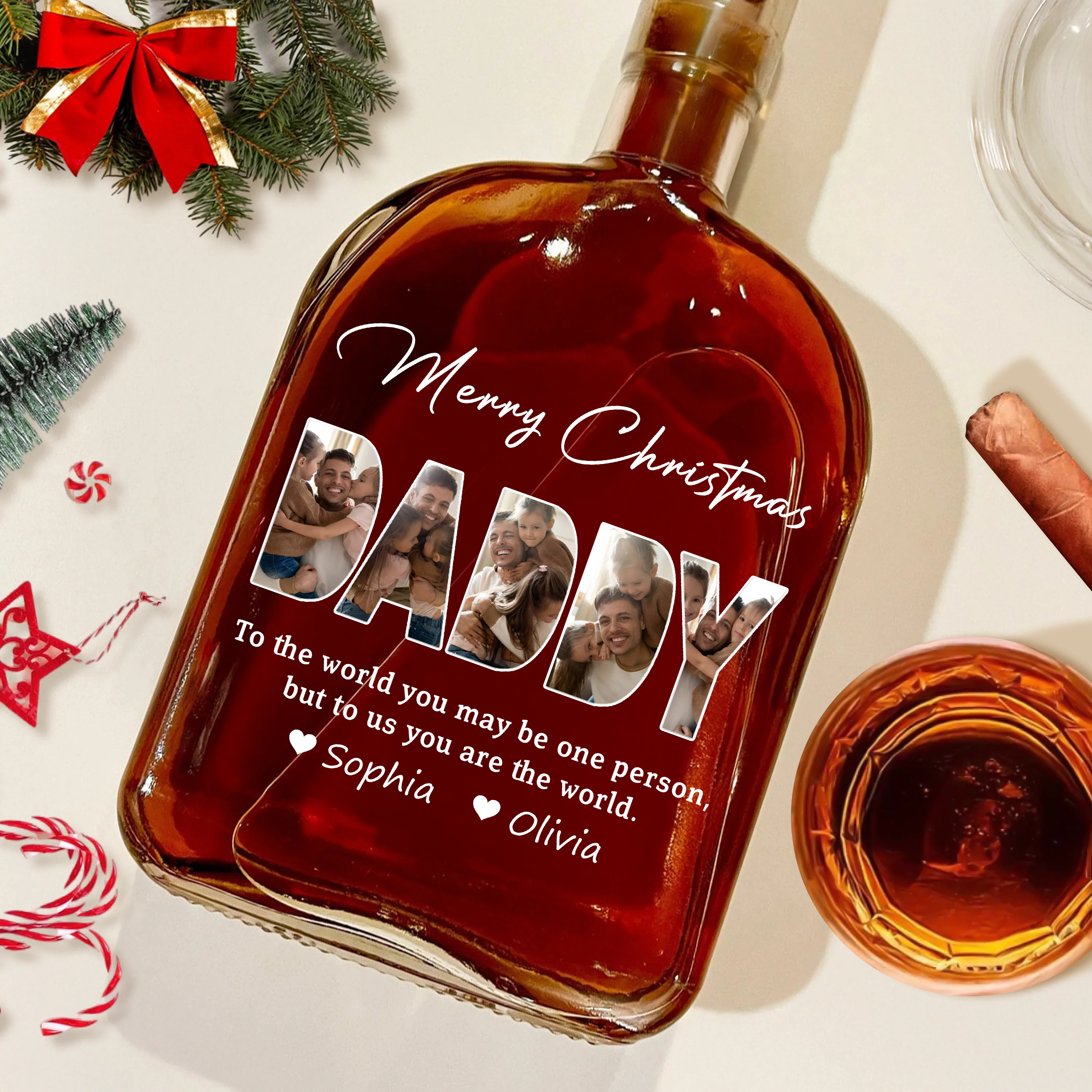 Custom Photo Merry Christmas Dad Family Whiskey Bottle LM32 893859 - Image 2