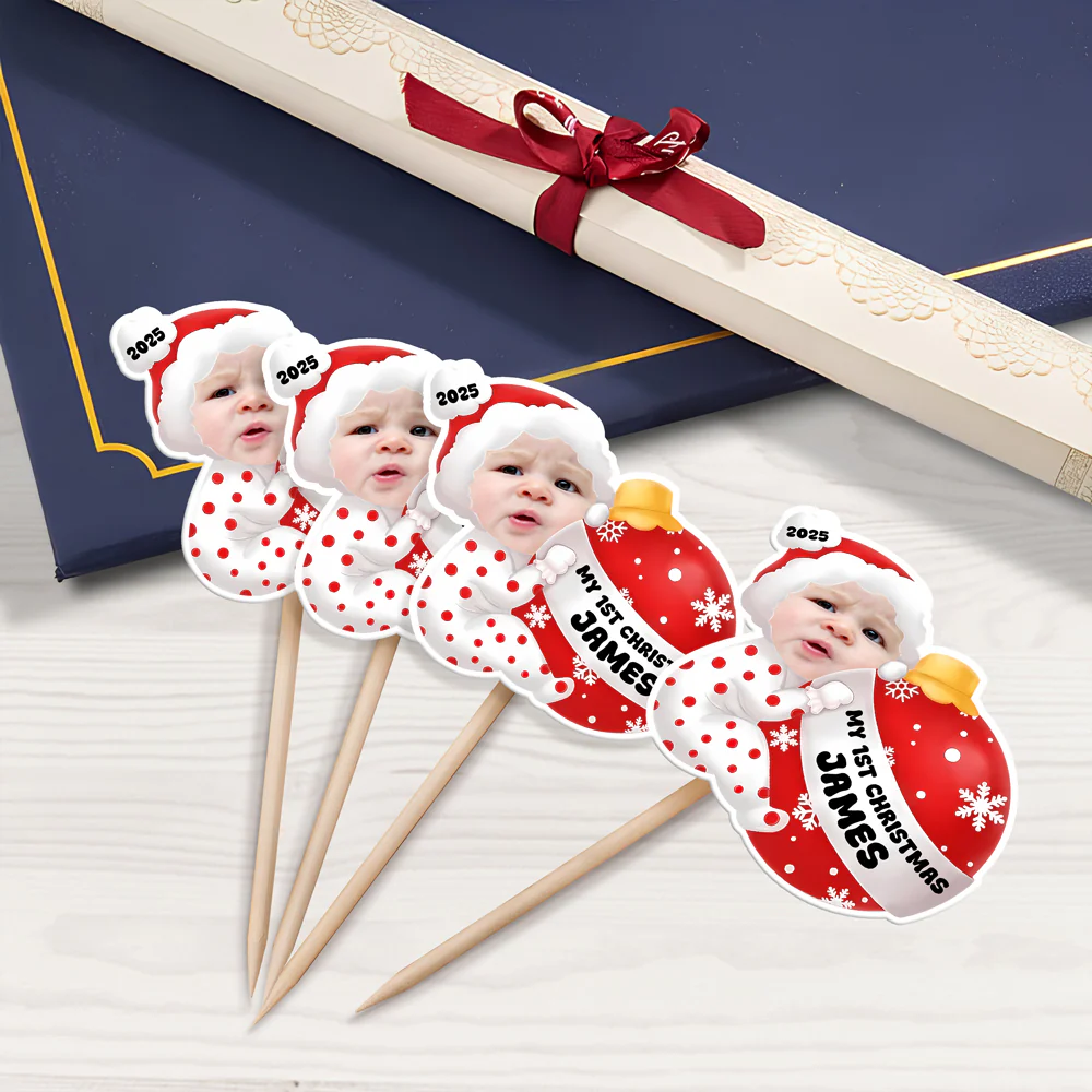 Custom Baby Photo My 1st Christmas Decoration Cupcake Toppers LM32 893915 - Image 2