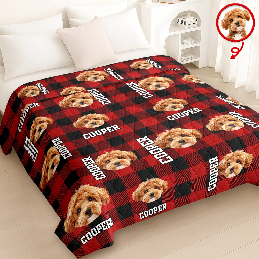 Custom Photo Name Dog Cat Christmas Pattern Quilt Blanket For Pet Lovers LM32 897151 - Image 3