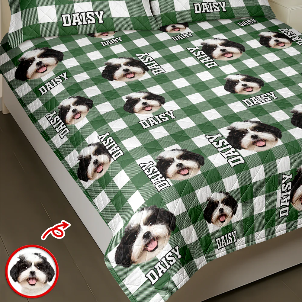 Custom Photo Name Dog Cat Christmas Pattern Quilt Bedding Set LM32 897235 - Image 4