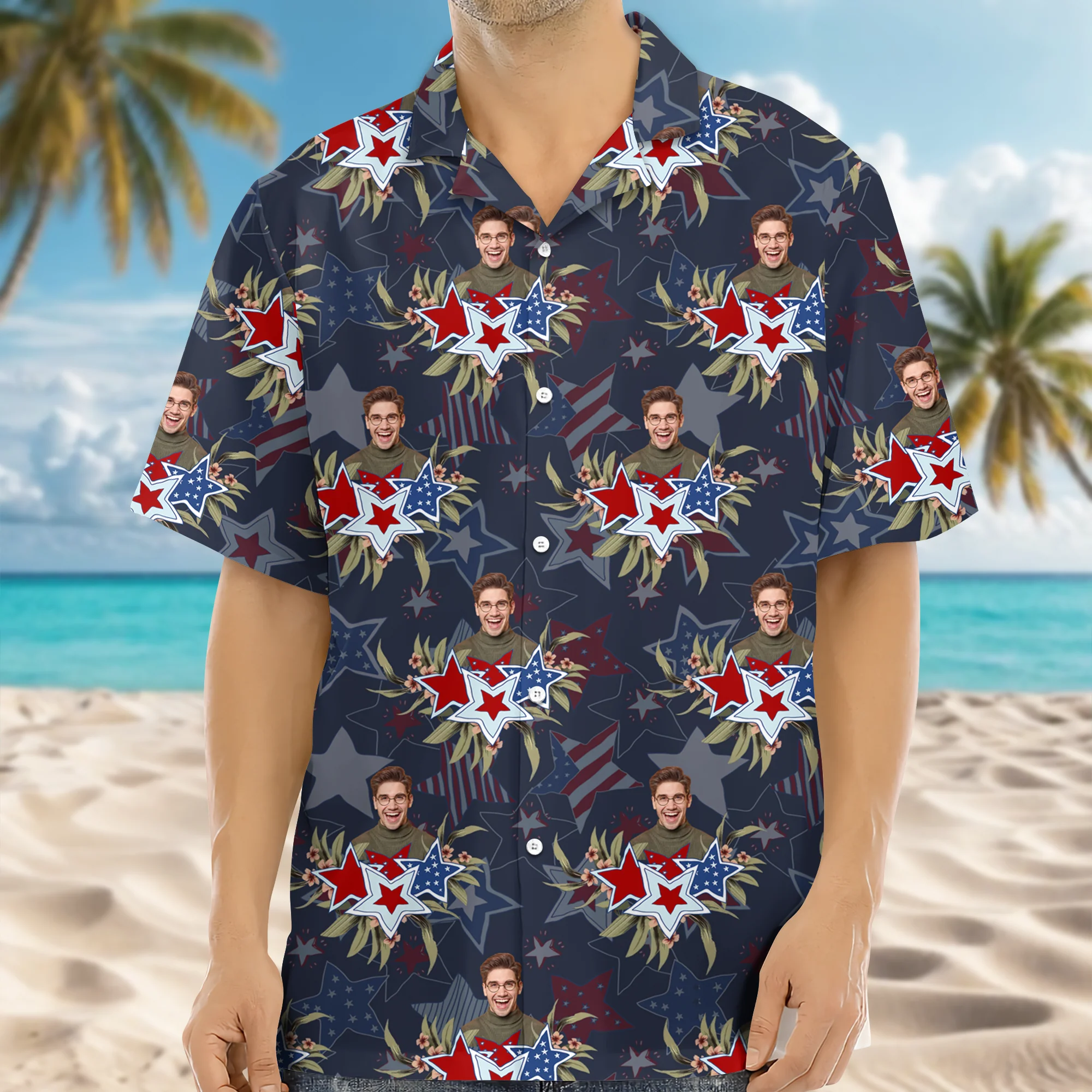 Custom Photo Patriotic Stars Independence Day Hawaii Shirt LM32 893437 - Image 2