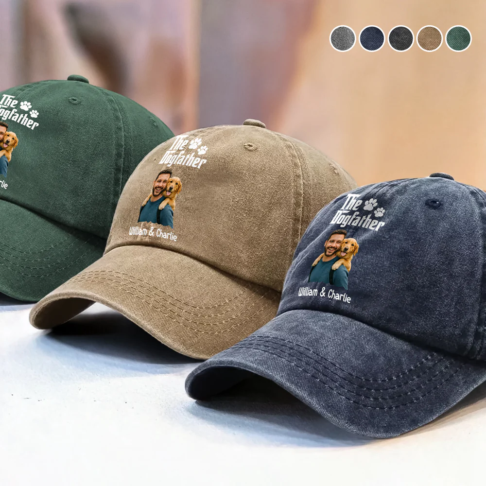 Custom Photo The DogFather Washed Denim Baseball Cap Gift LM32 893919 - Image 2