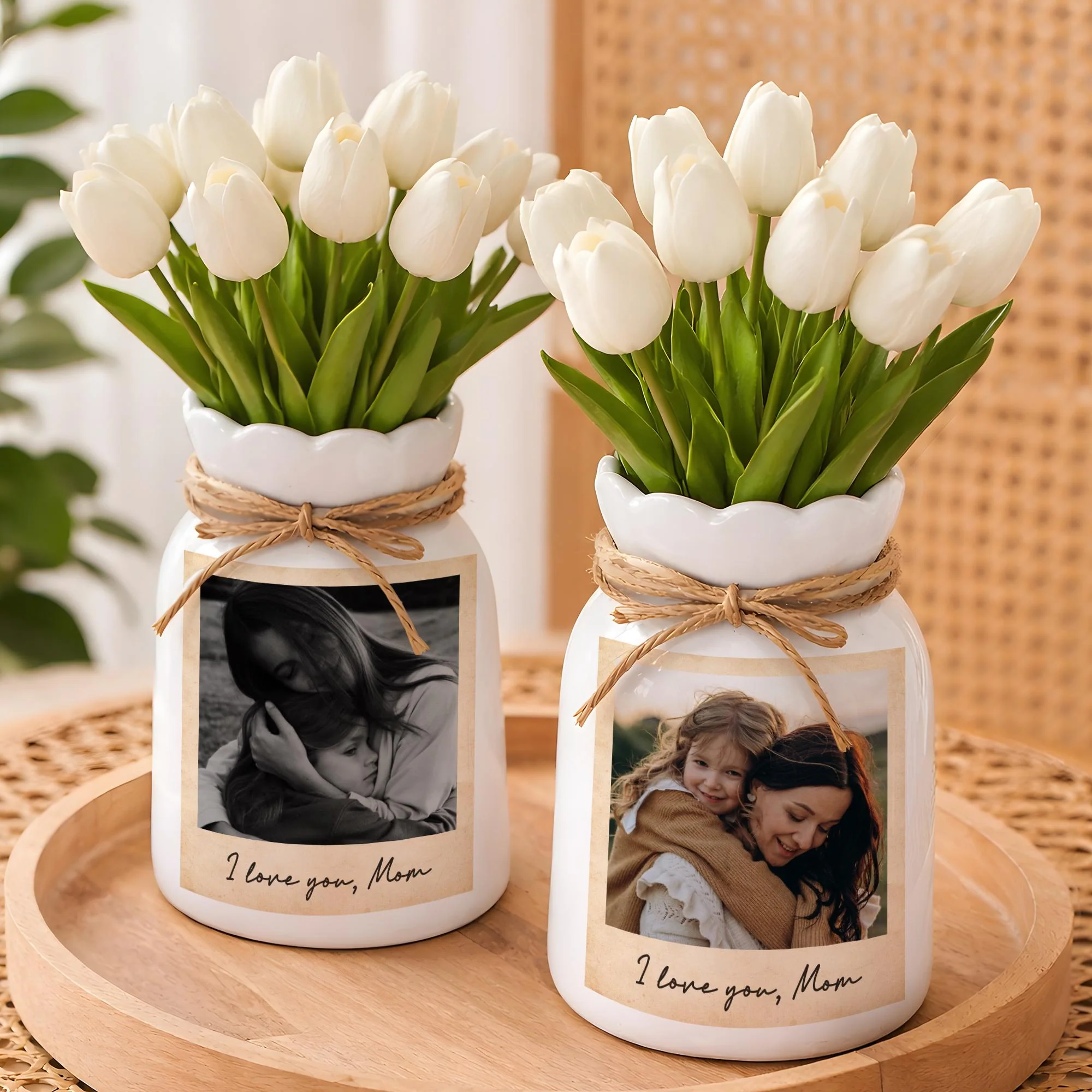 Custom Photo Vintage Retro 90s Gift for Mom Flower Ceramic Vase LM32 899723 - Image 2