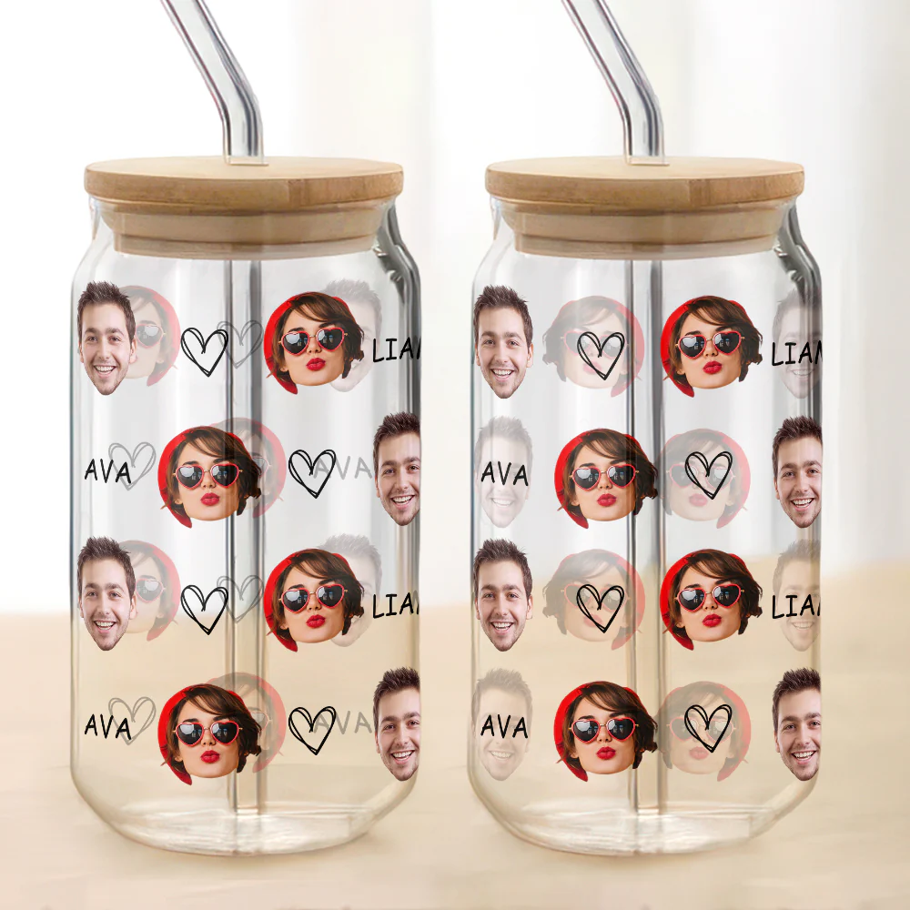Custom Photo With Name Favorite Funny Heart Glass Can With Lid For Couple, Pet Lovers LM32 897833 - Image 3