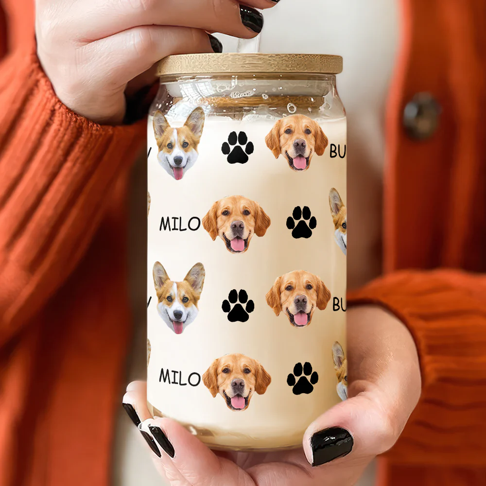Custom Photo With Name Favorite Funny Heart Glass Can With Lid For Couple, Pet Lovers LM32 897833 - Image 5