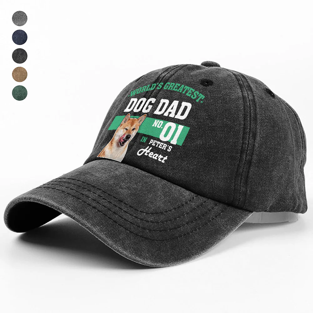 Custom Photo World's Greatest Dog Mom No.1 Washed Denim Baseball Cap LM32 895565 - Image 2