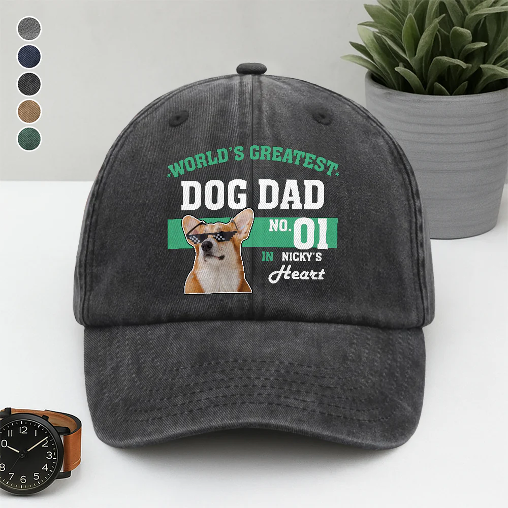 Custom Photo World's Greatest Dog Mom No.1 Washed Denim Baseball Cap LM32 895565 - Image 4