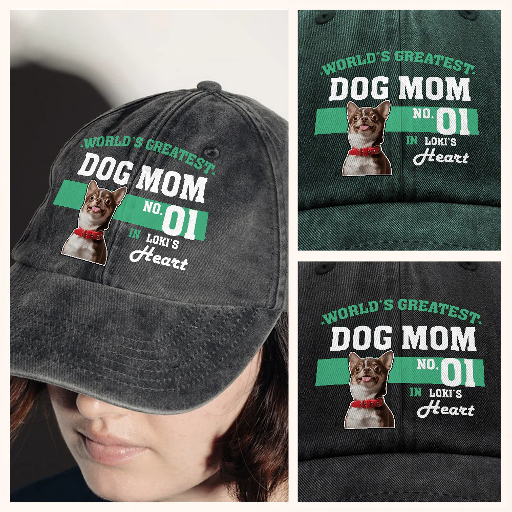 Custom Photo World's Greatest Dog Mom No.1 Washed Denim Baseball Cap LM32 895565 - Image 5