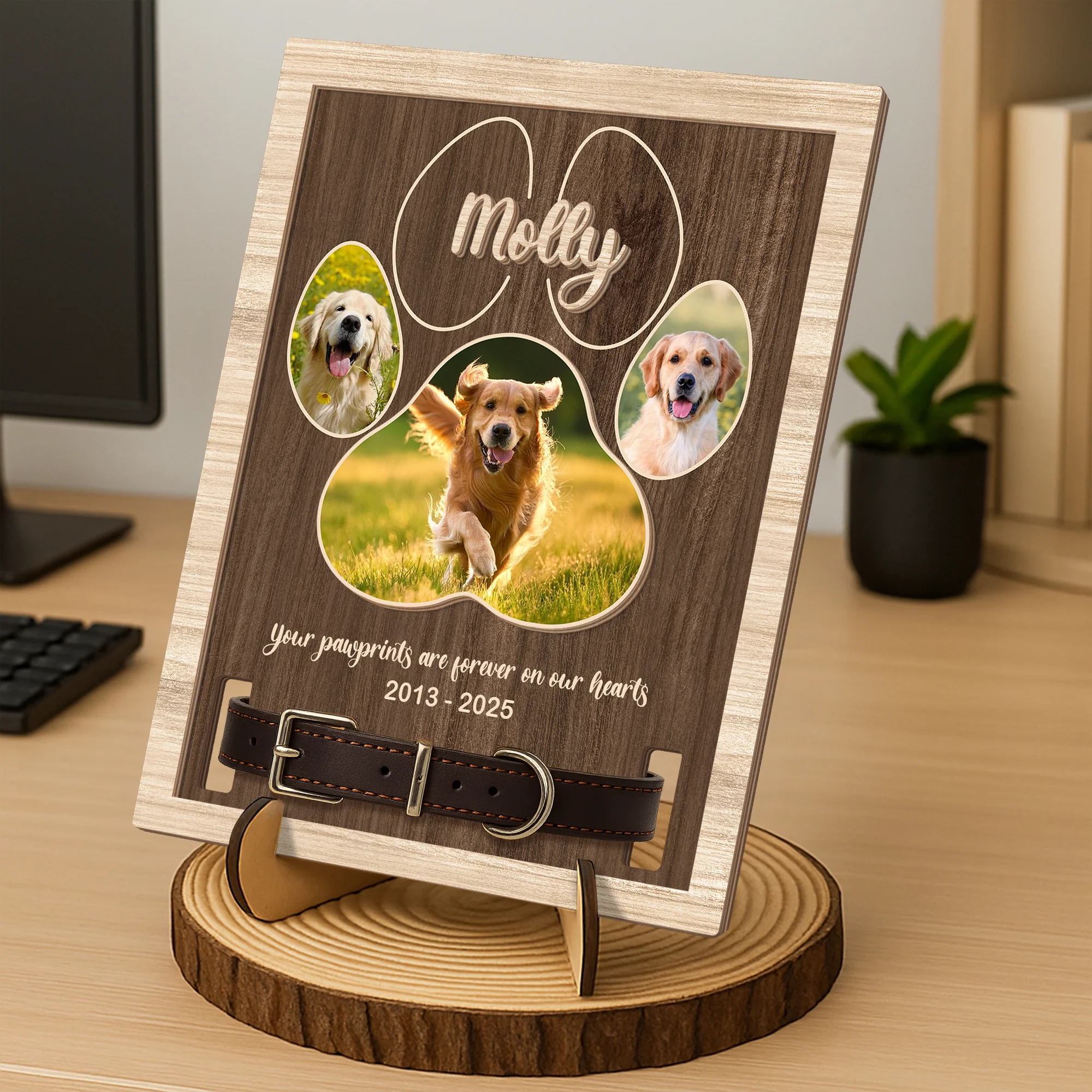 Custom Photo Your Pawprints Are Forever On Our Hearts Memorial 2-Layers Wooden Collar Frame LM32 893787 - Image 5