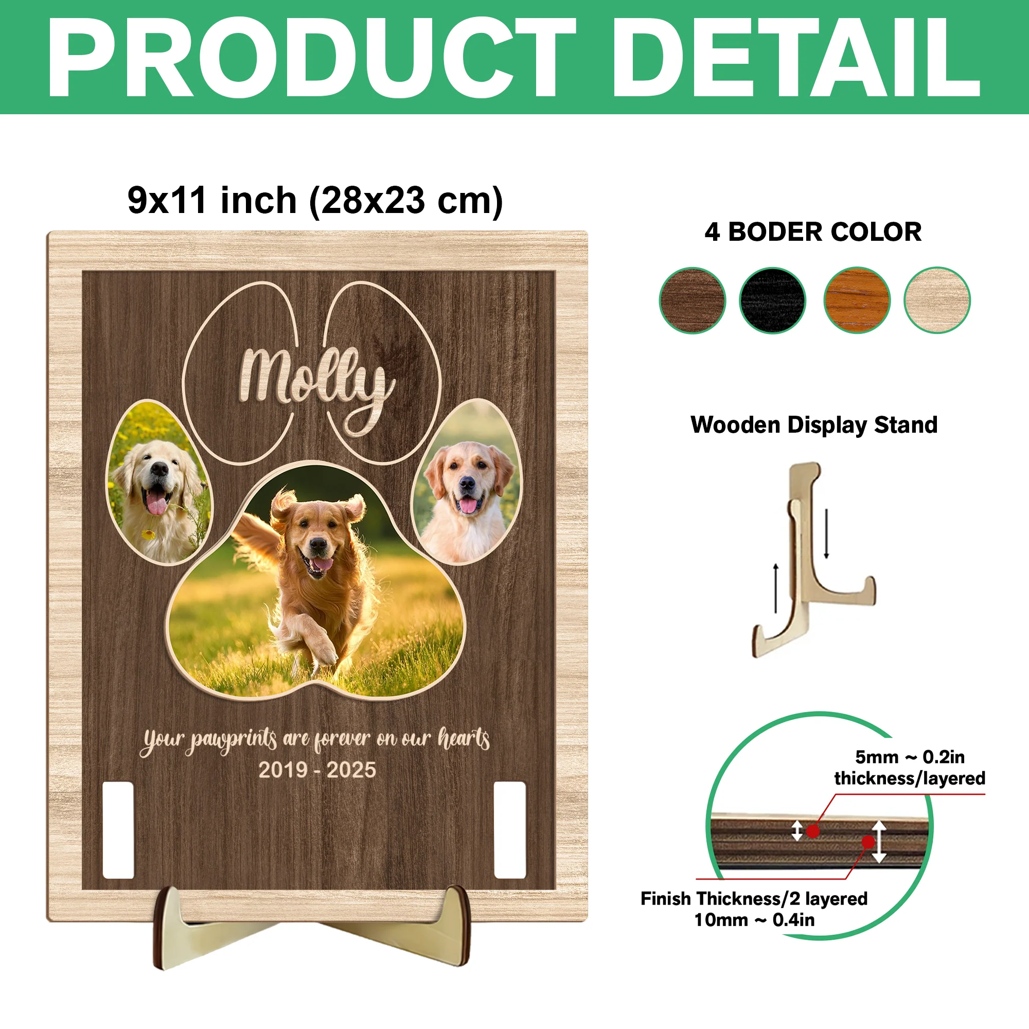 Custom Photo Your Pawprints Are Forever On Our Hearts Memorial 2-Layers Wooden Collar Frame LM32 893787 - Image 7