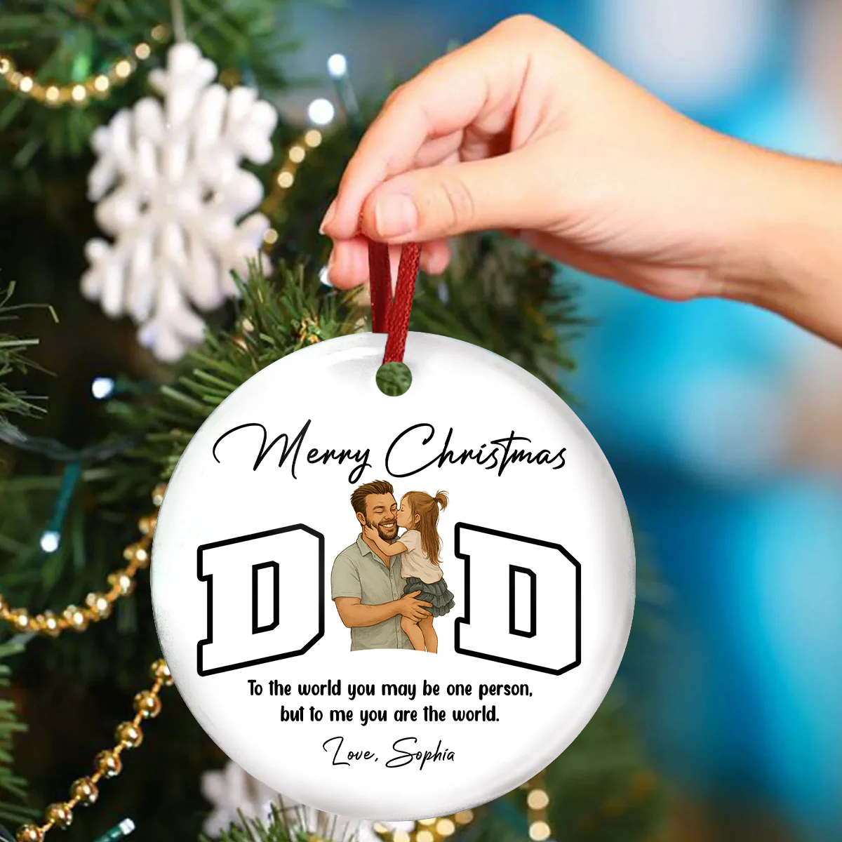 Custom Portrait Photo Merry Christmas Dad Kid Play Together Ceramic Ornament LM32 893869 - Image 4