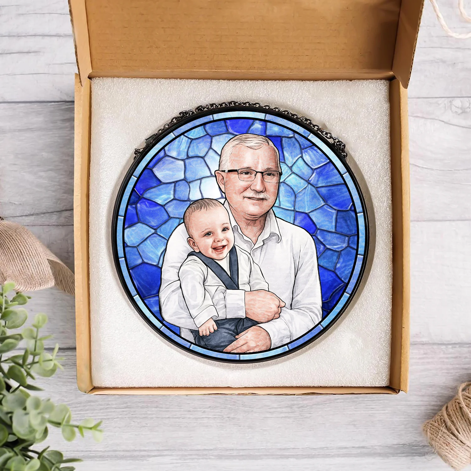 Custom Potrait Photo Grandparents With Kid Family Stained Glass Suncatcher, Mother's Day Gift LM32 899257 - Image 6