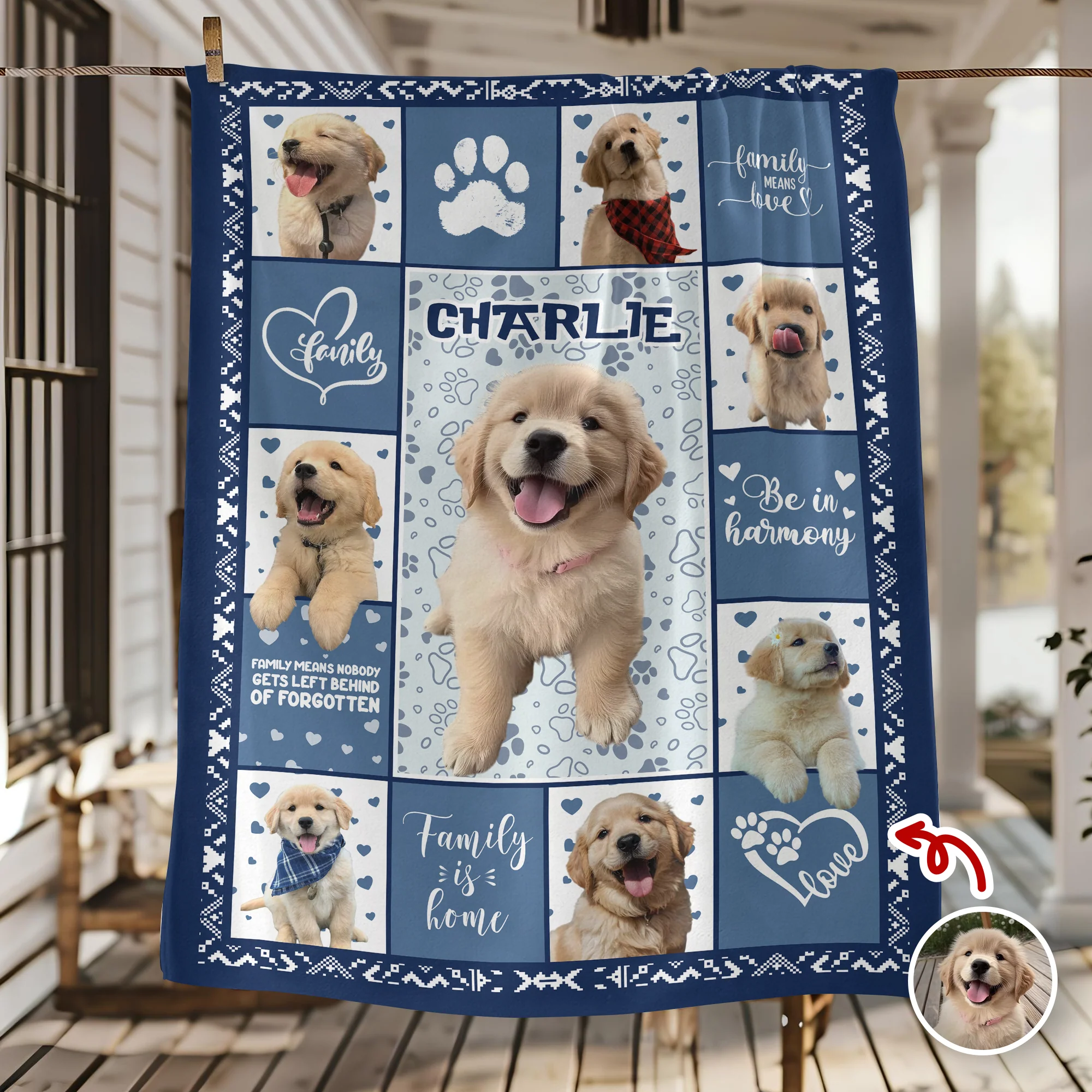Custom Puppy Photo & Name Full Color With Pawprints - Personalized Blanket LM32 897193 - Image 5