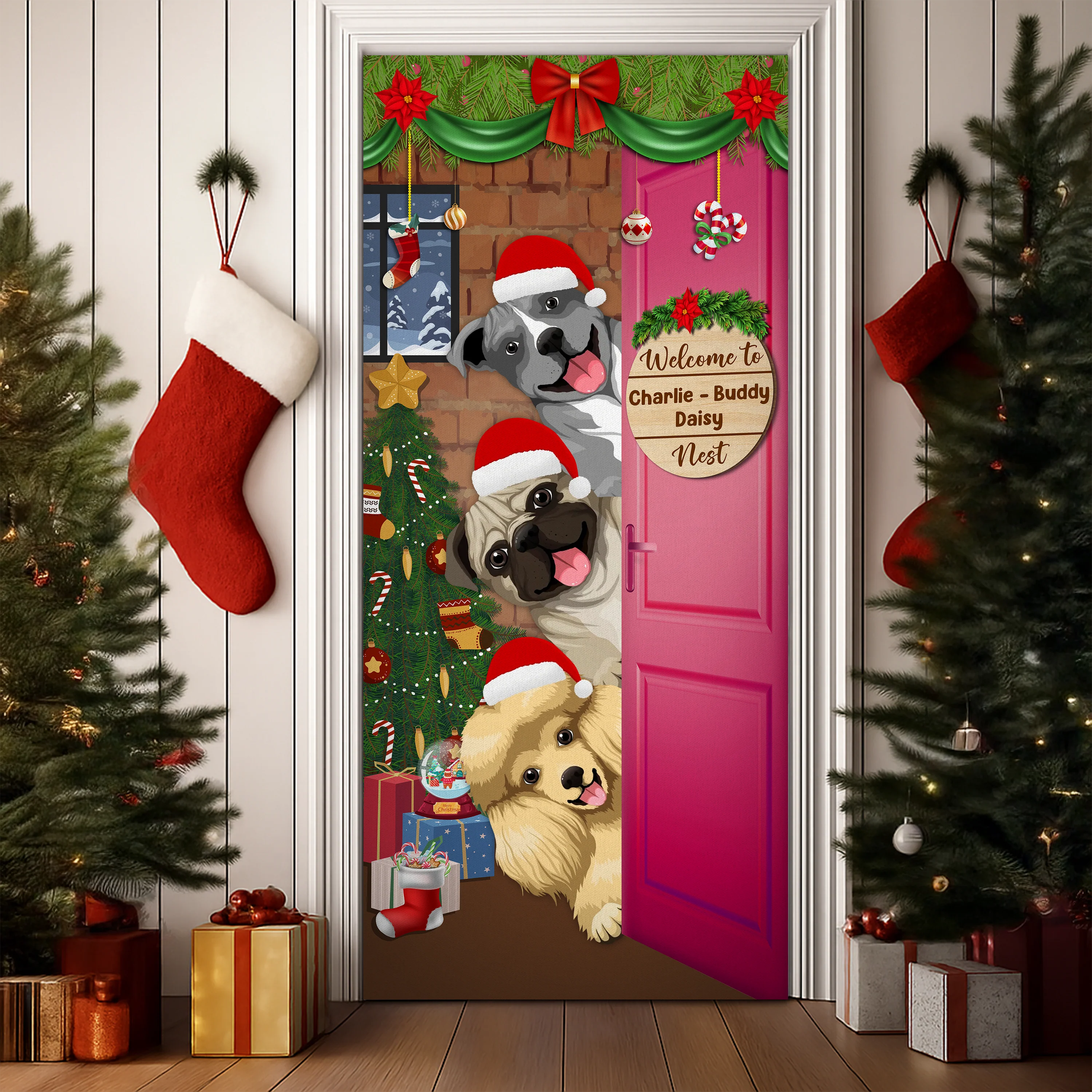 Custom Santa Photo Welcome To Our House Decoration Door Cover LM32 895675 - Image 2