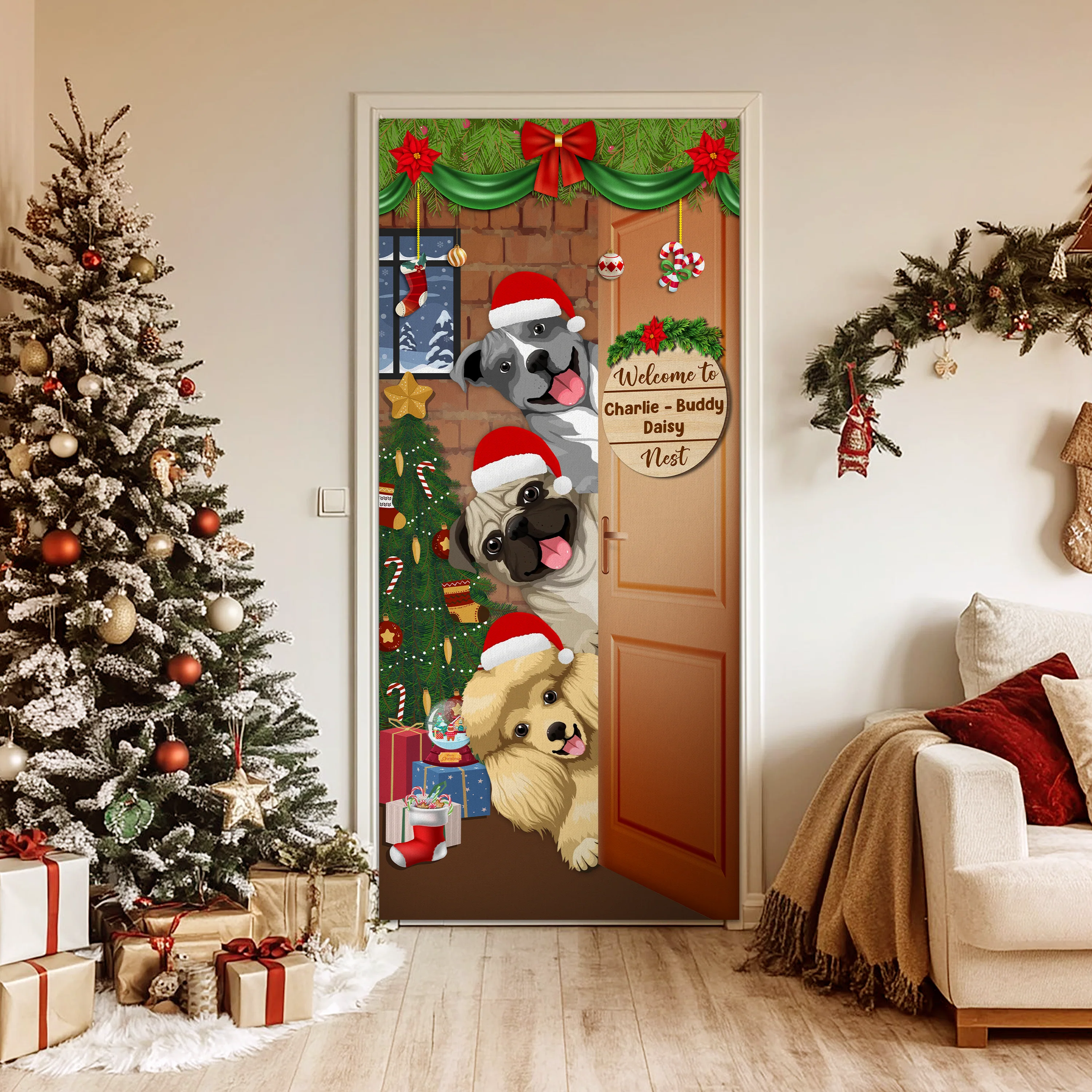 Custom Santa Photo Welcome To Our House Decoration Door Cover LM32 895675 - Image 4