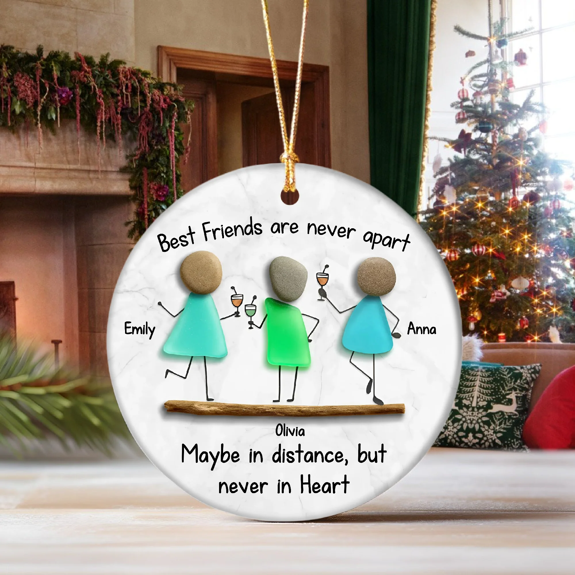 Custom Sea Glass True Friends Are Never In Apart 3D Effect Ceramic Ornament LM32 897107 - Image 3