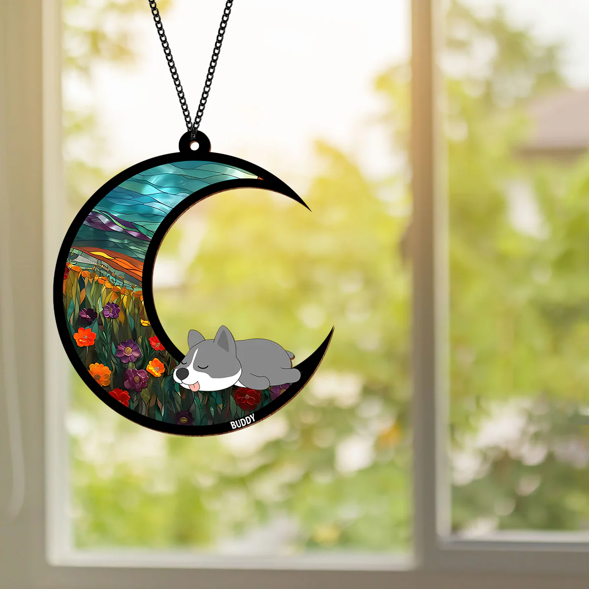 Custom Sleeping Dog Dreaming Of Treats And Belly Rubs Suncatcher LM32 893949 - Image 2