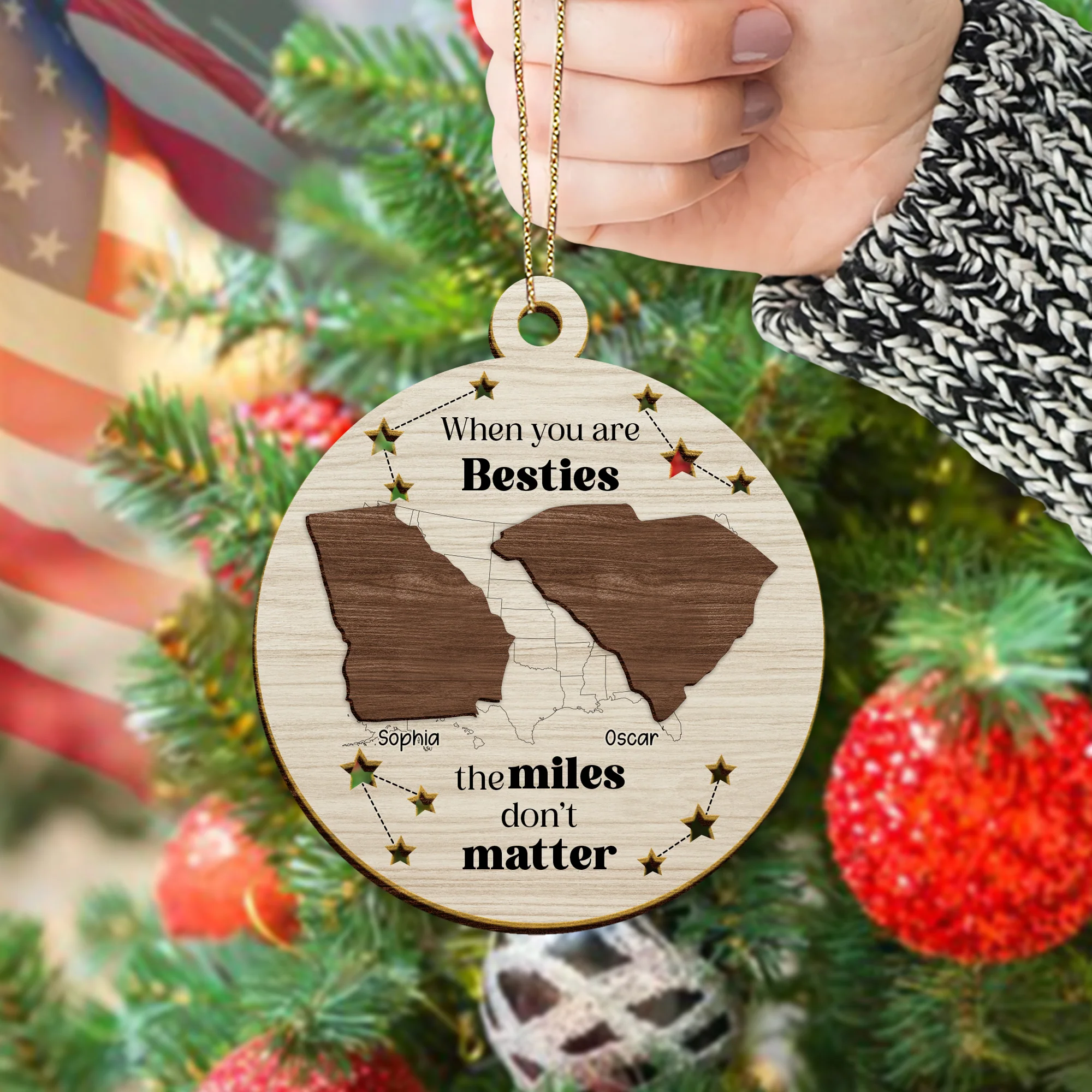 Custom State Bestie Name The Miles Don't Matter 2 Layer Wooden Ornament LM32 895407 - Image 6