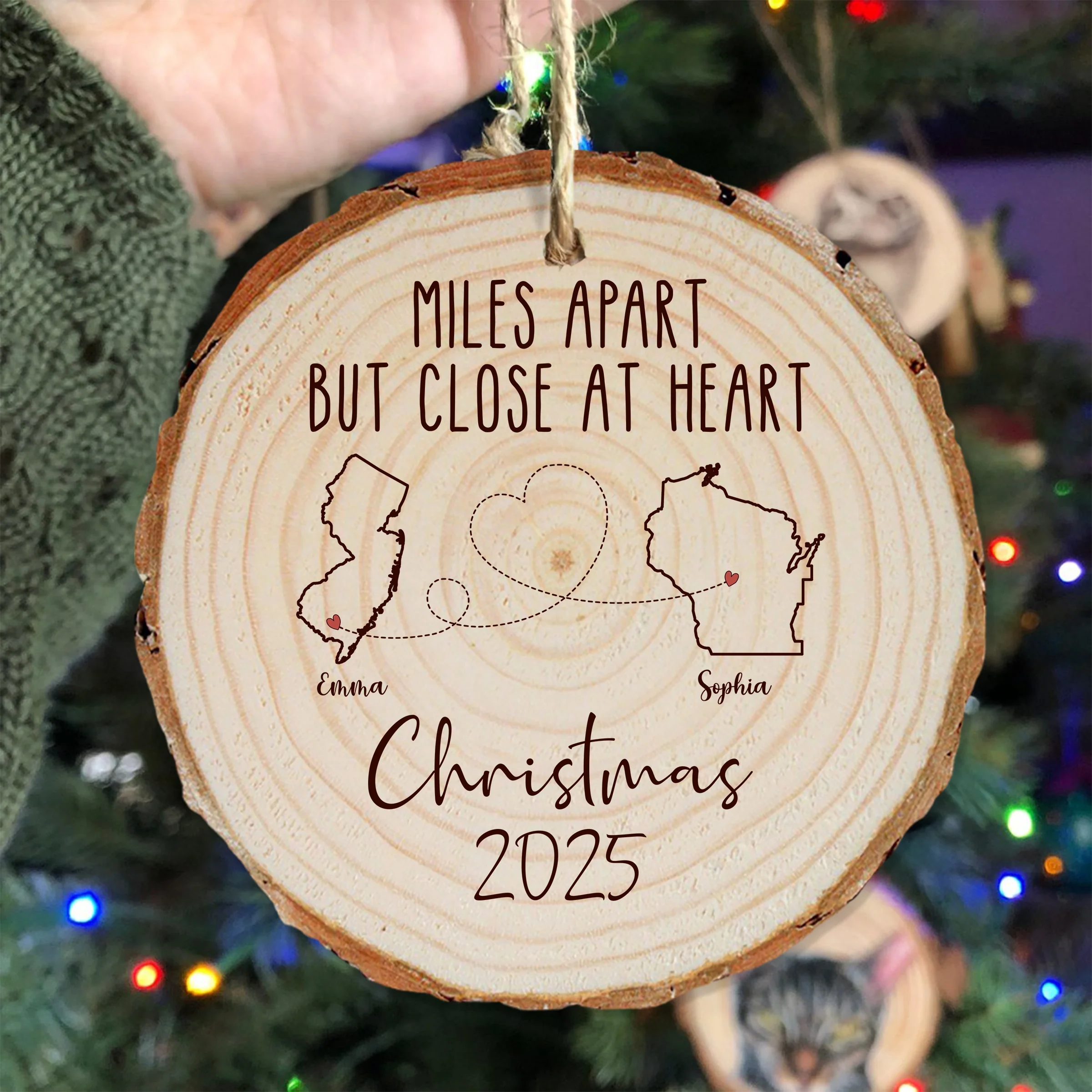 Custom State Name Miles Apart But Close At Heart Wood Slice Ornament LM32 895403 - Image 3